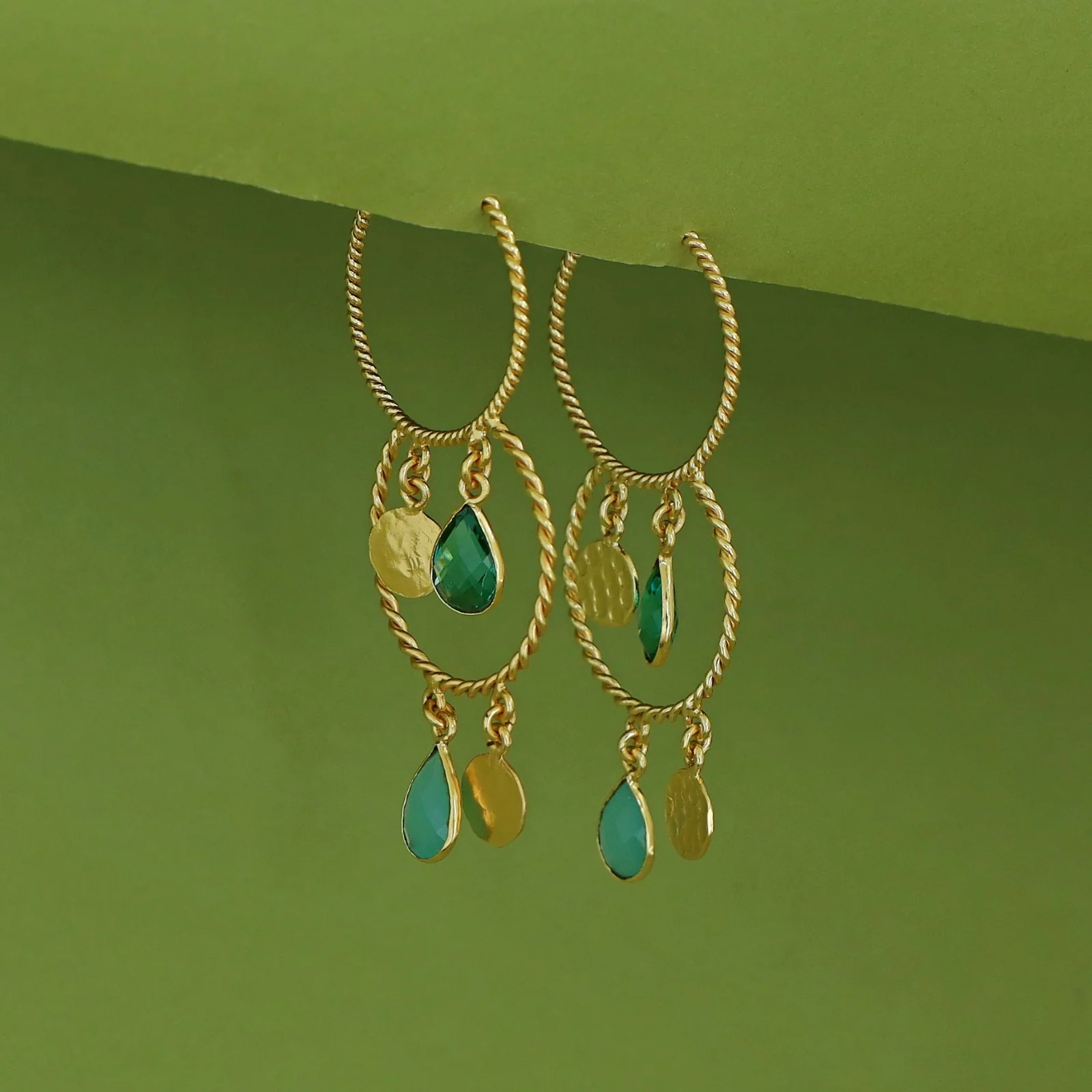 Elsa Golden Twisted Glossy Dual Hoop Earring - Image 8