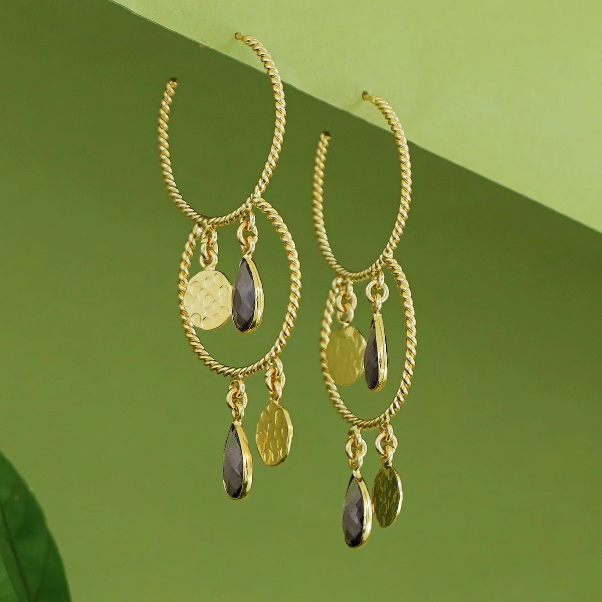 Elsa Golden Twisted Glossy Dual Hoop Earring - Image 9