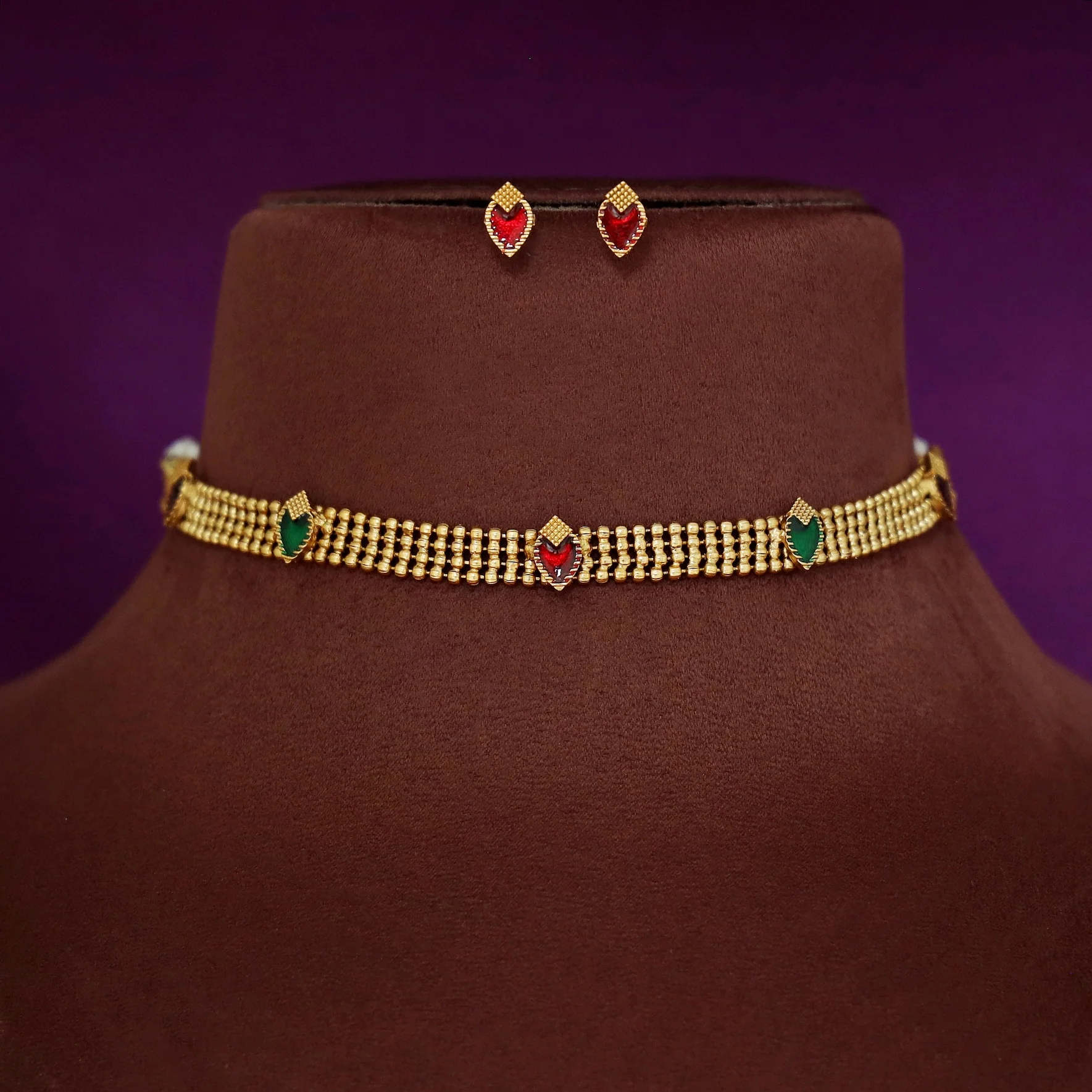 Ashwini 4 Layer Golden Ball Enamel Palakka Choker With Stud - Image 2
