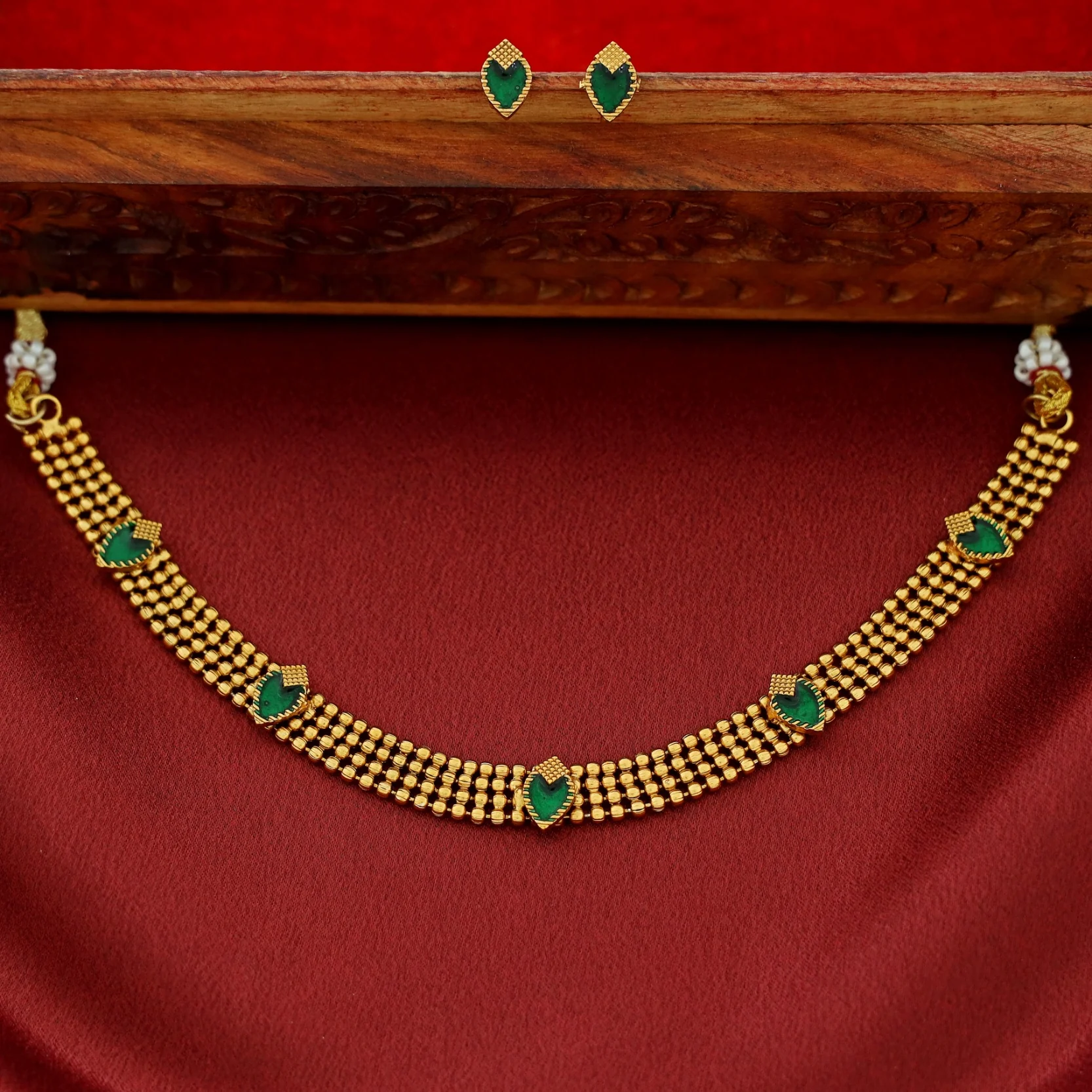 Ashwini 4 Layer Golden Ball Enamel Palakka Choker With Stud - Image 3