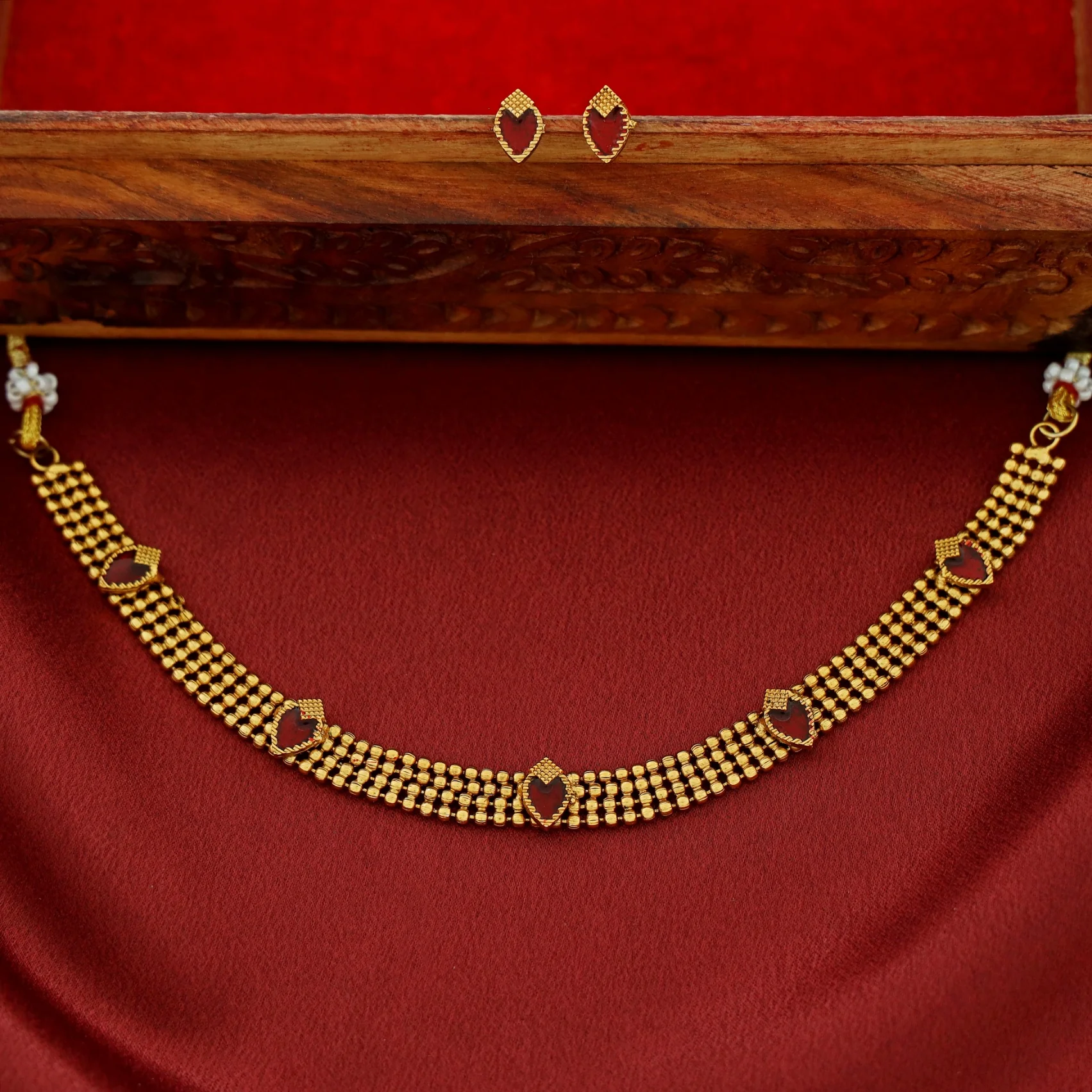 Ashwini 4 Layer Golden Ball Enamel Palakka Choker With Stud - Image 4