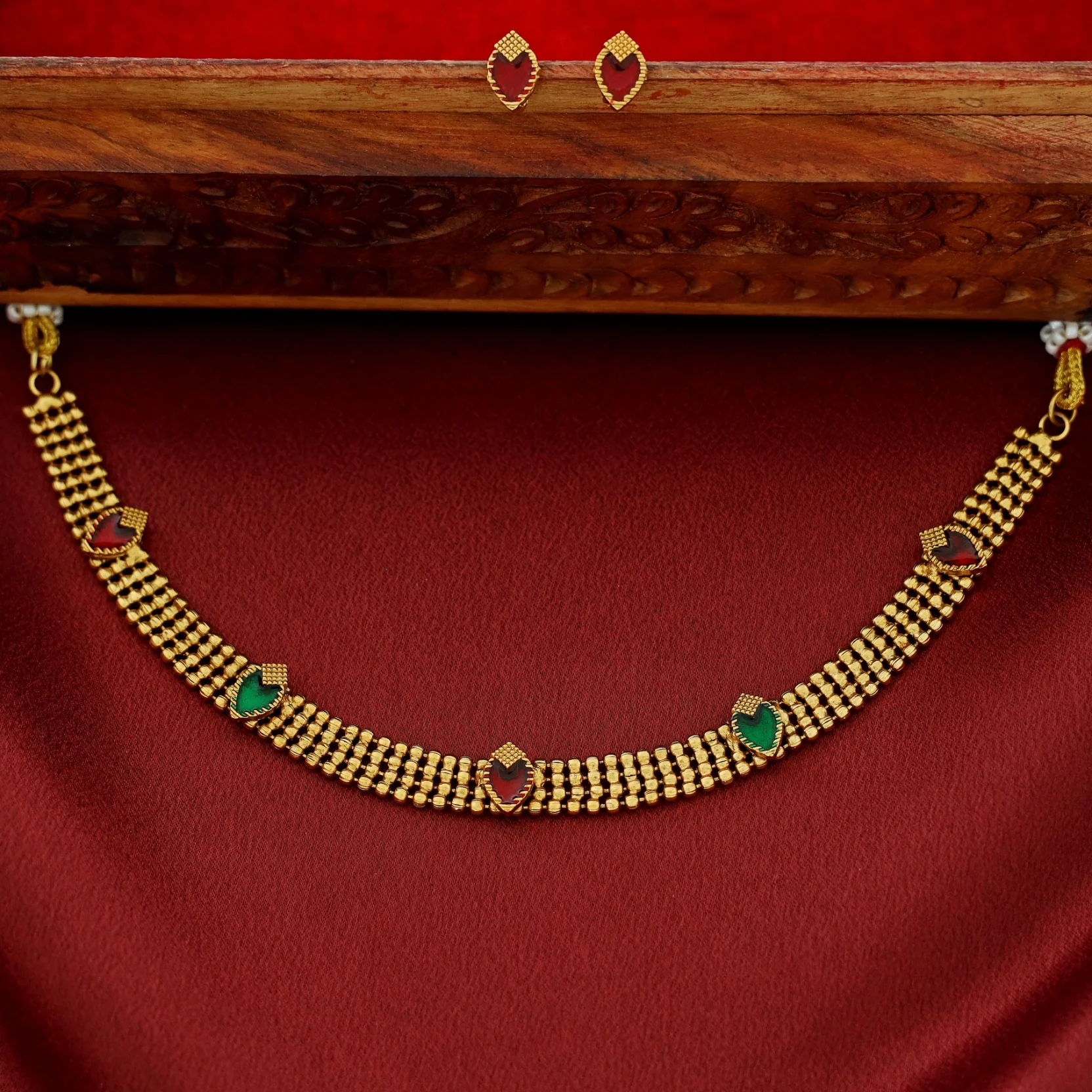Ashwini 4 Layer Golden Ball Enamel Palakka Choker With Stud - Image 5