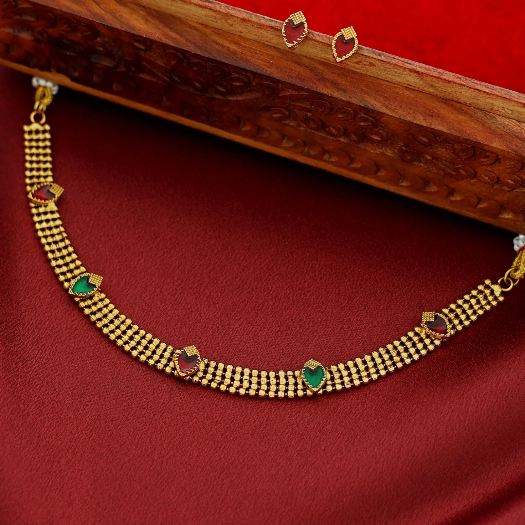 Ashwini 4 Layer Golden Ball Enamel Palakka Choker With Stud - Image 6