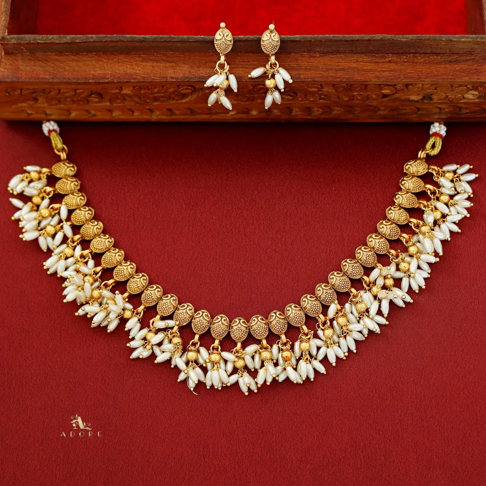 Asthra Rice Pearl Short Neckpiece with Earring - Image 2
