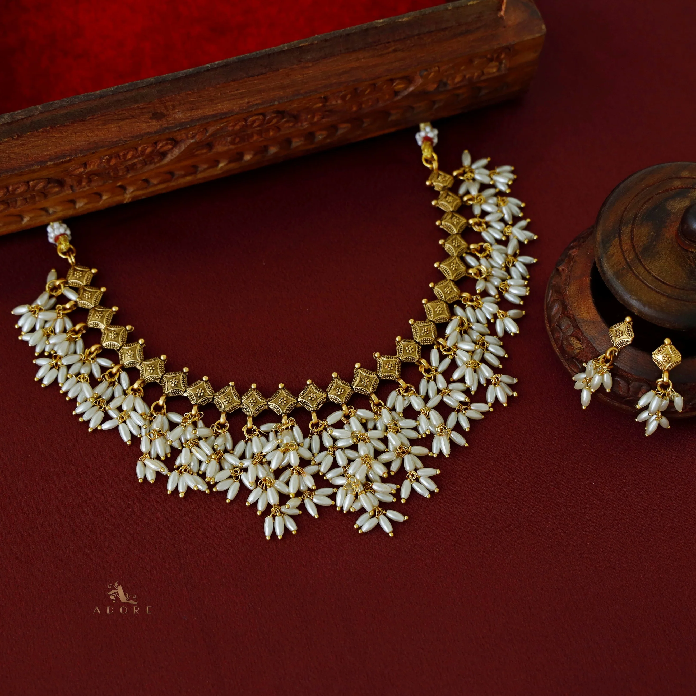 Asthra Rice Pearl Short Neckpiece with Earring - Image 5