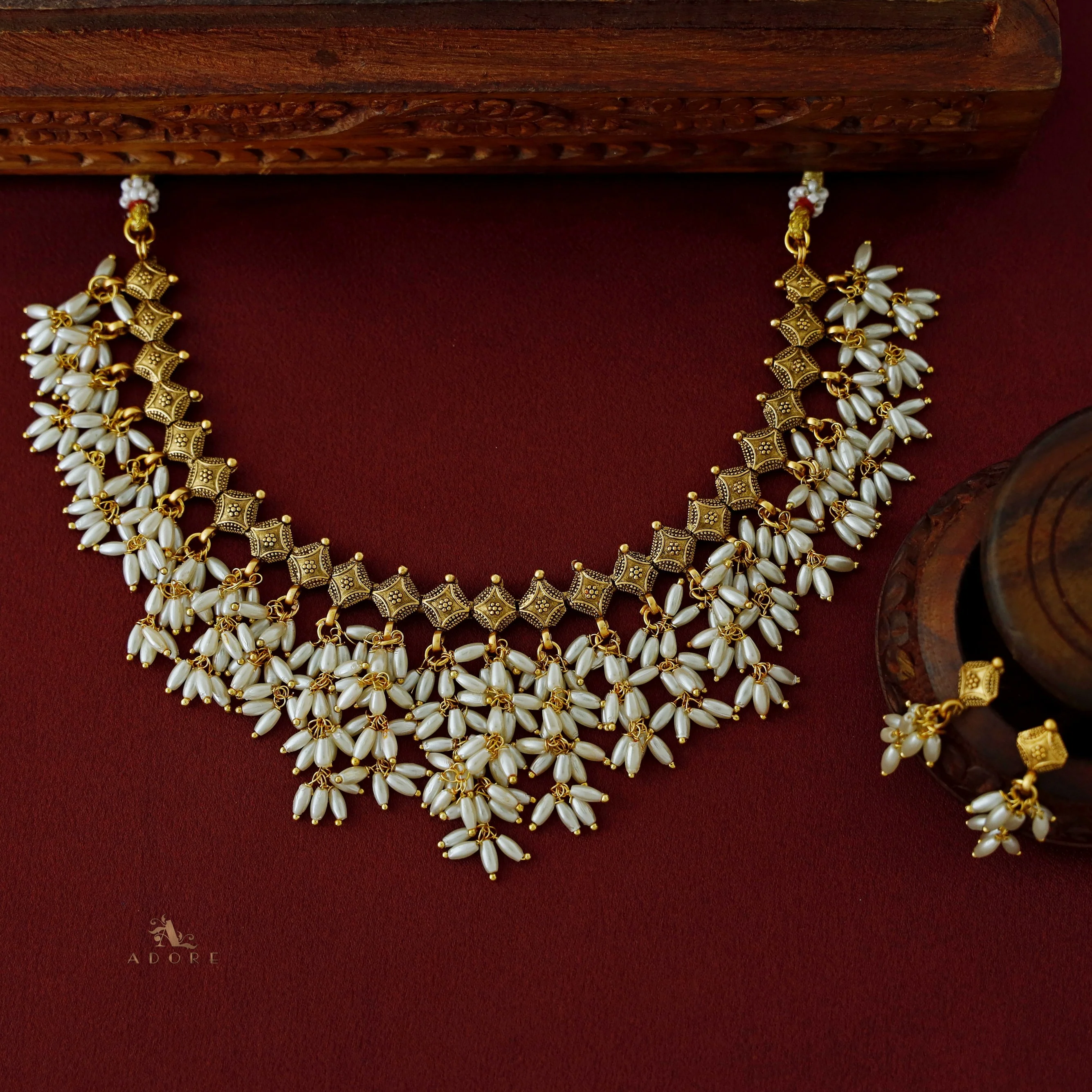 Asthra Rice Pearl Short Neckpiece with Earring - Image 6
