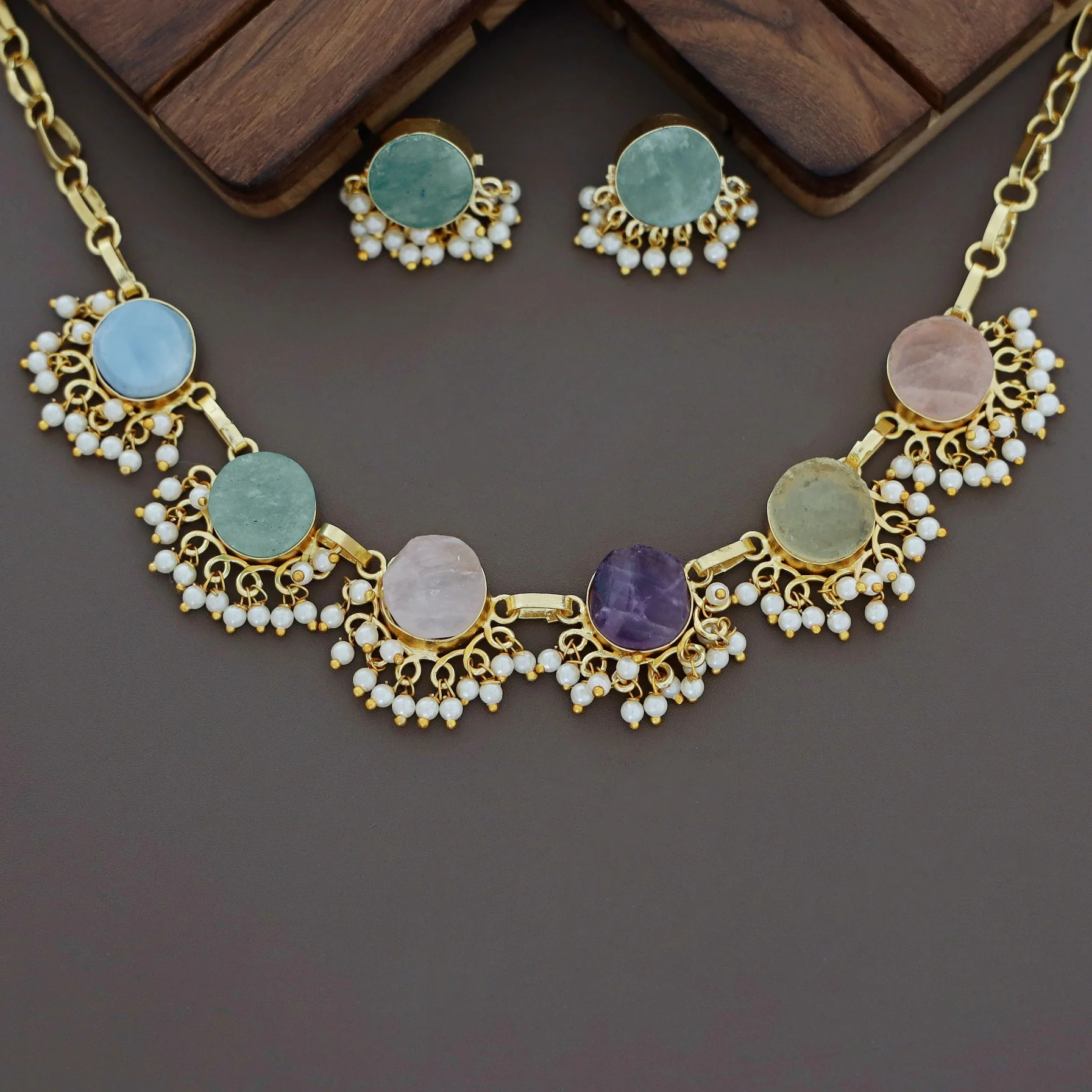 Athenea Half Pearl Neckpiece With Stud - Image 22