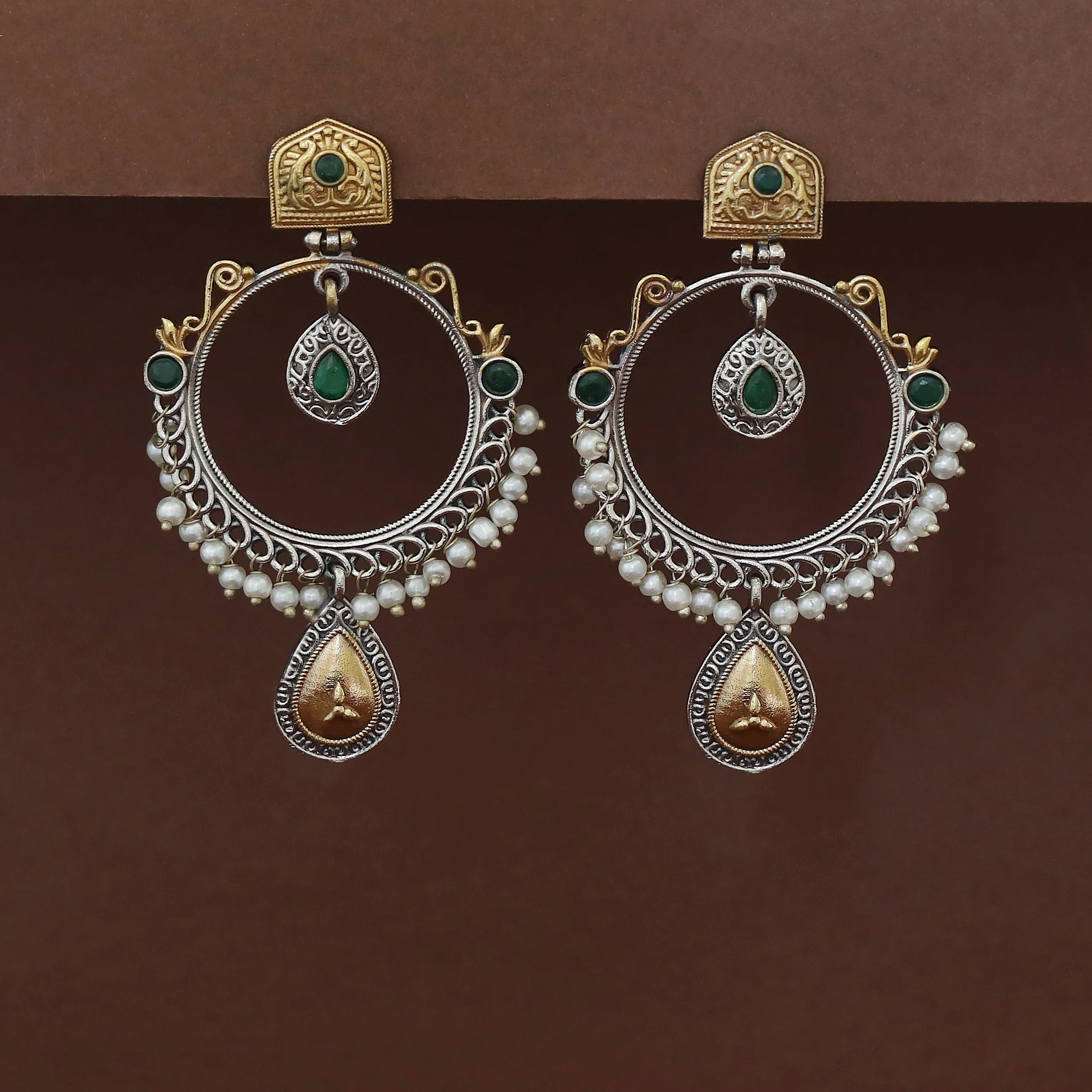 Atisha Dual Tone Circle Pearl Earring - Image 6