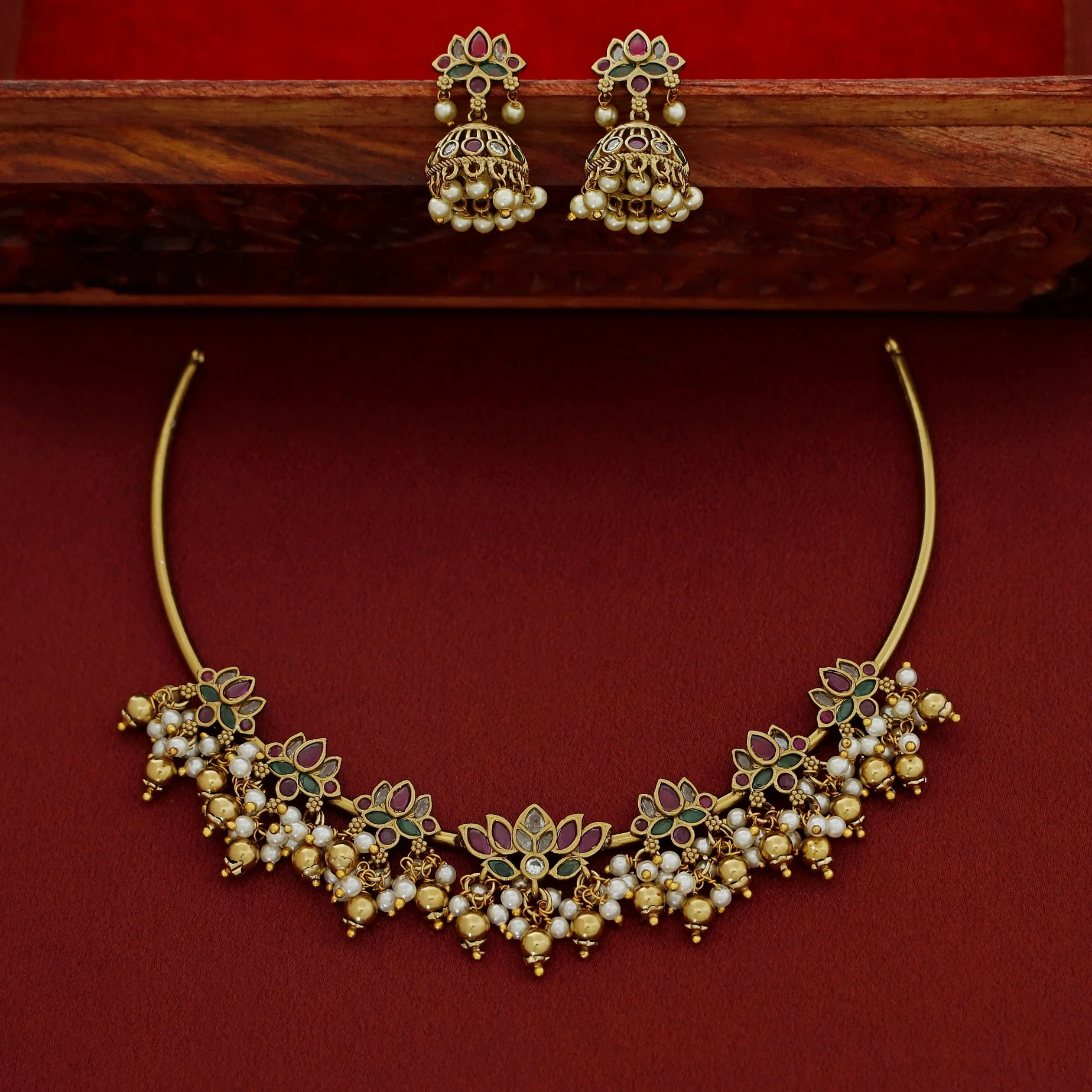 Atreyi Lotus Neckpiece With Earring - Image 3