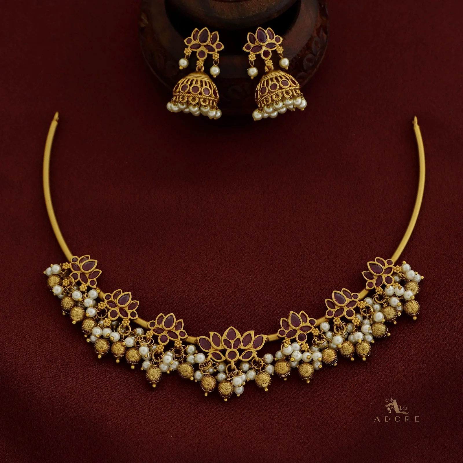 Atreyi Lotus Neckpiece With Earring - Image 5