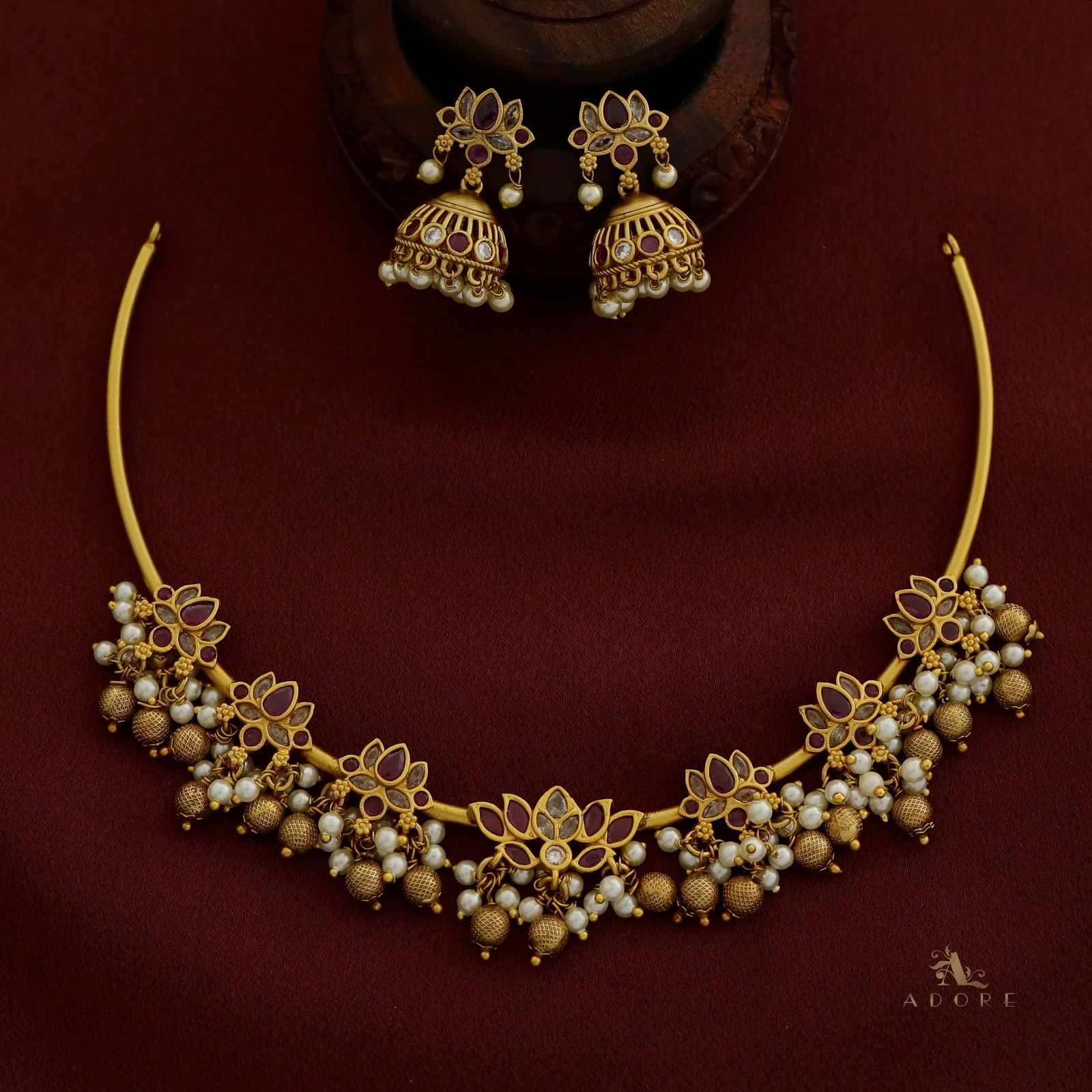 Atreyi Lotus Neckpiece With Earring - Image 6