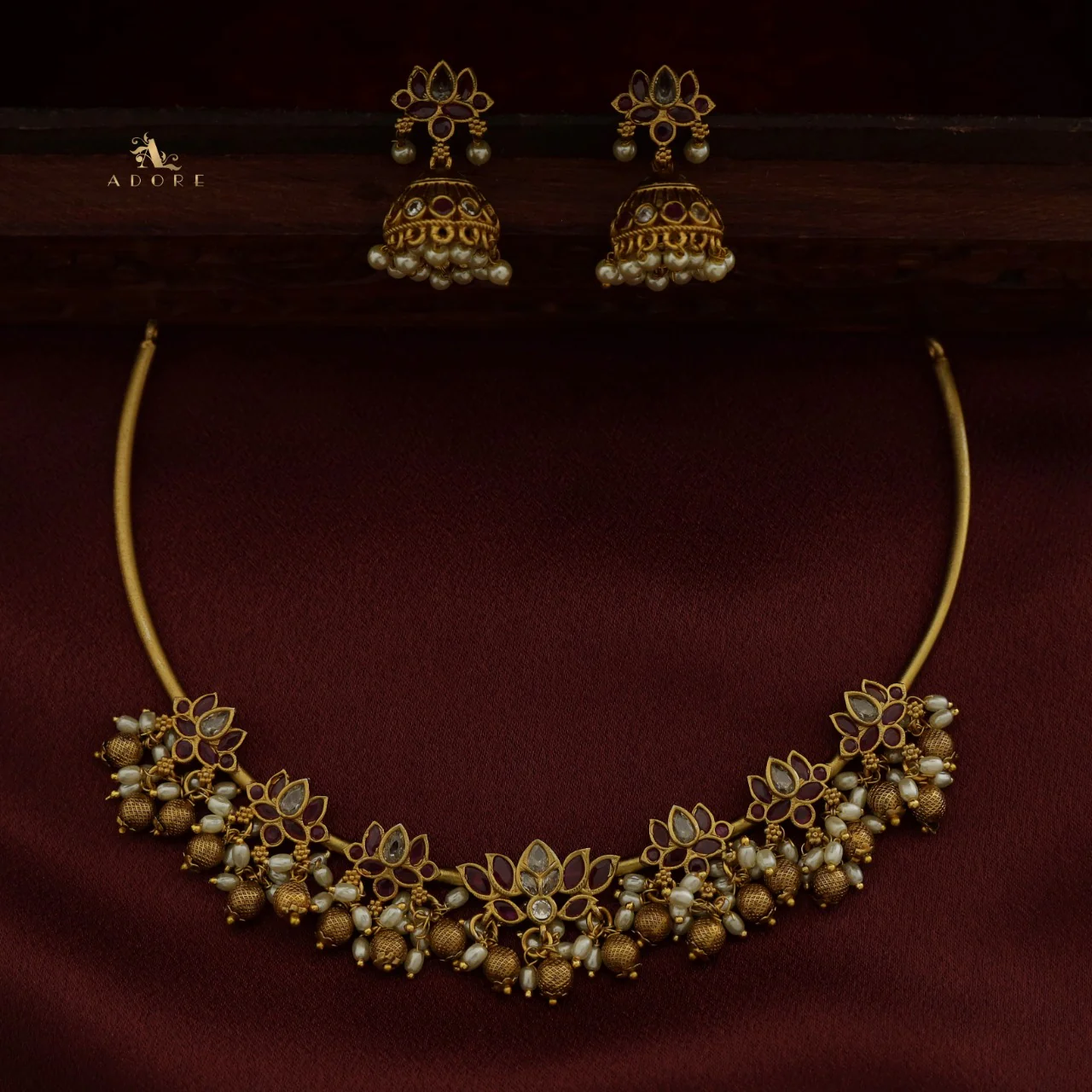 Atreyi Lotus Neckpiece With Earring - Image 7