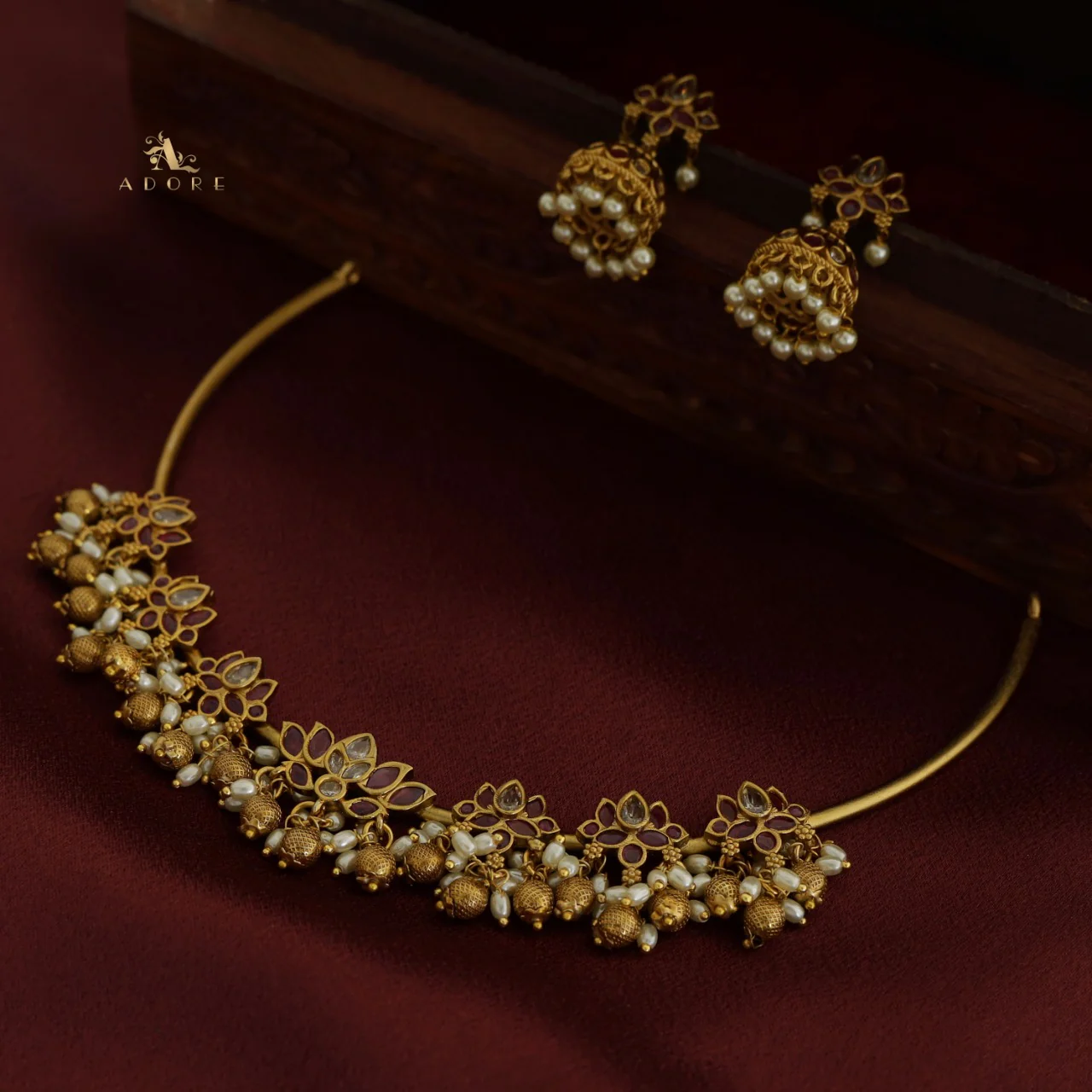 Atreyi Lotus Neckpiece With Earring - Image 8