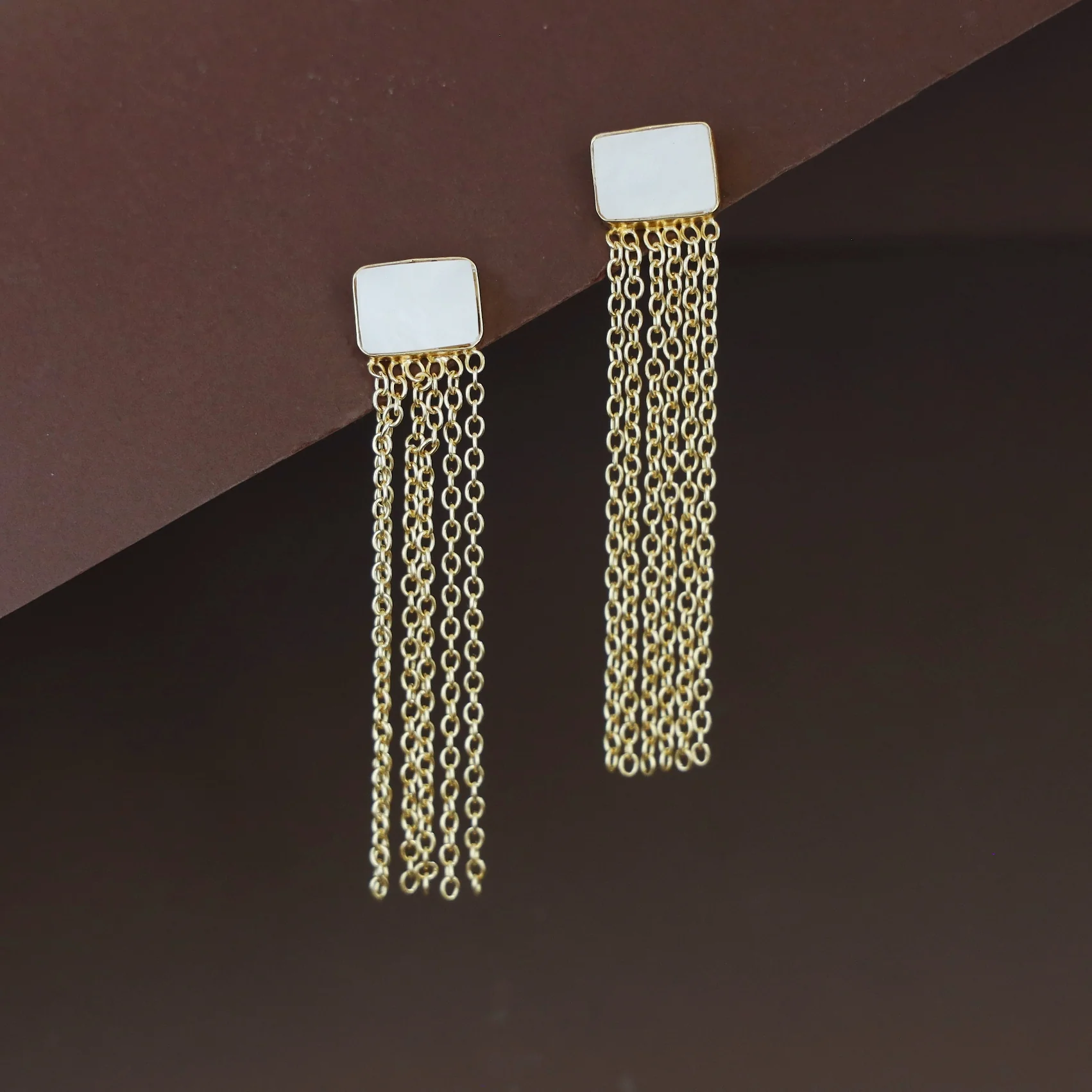 Auralia Chainy Tassel Rectangle Glossy Earring - Image 10