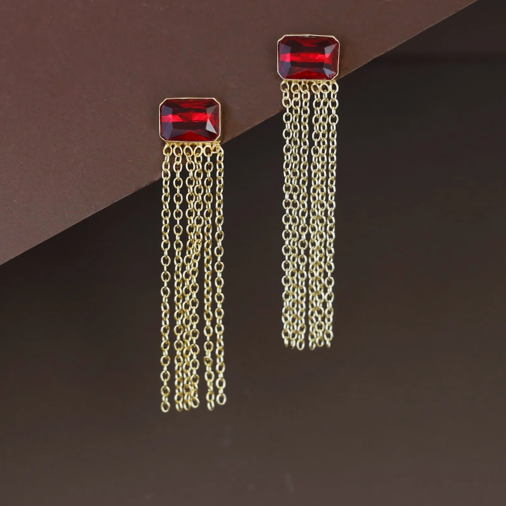 Auralia Chainy Tassel Rectangle Glossy Earring - Image 2