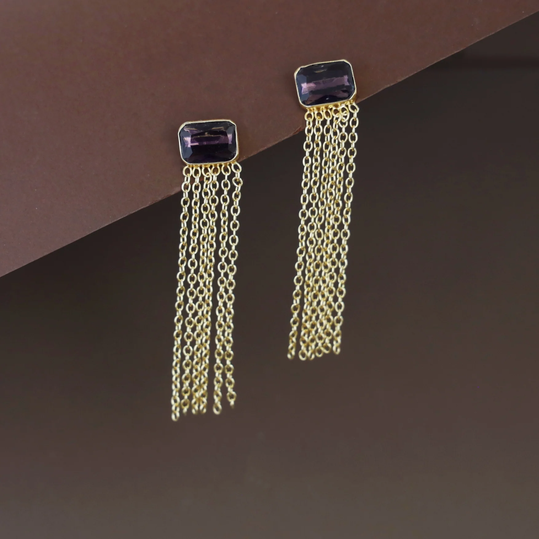 Auralia Chainy Tassel Rectangle Glossy Earring - Image 5