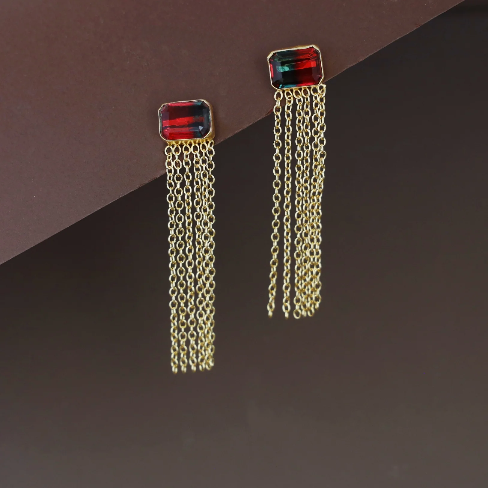 Auralia Chainy Tassel Rectangle Glossy Earring - Image 8