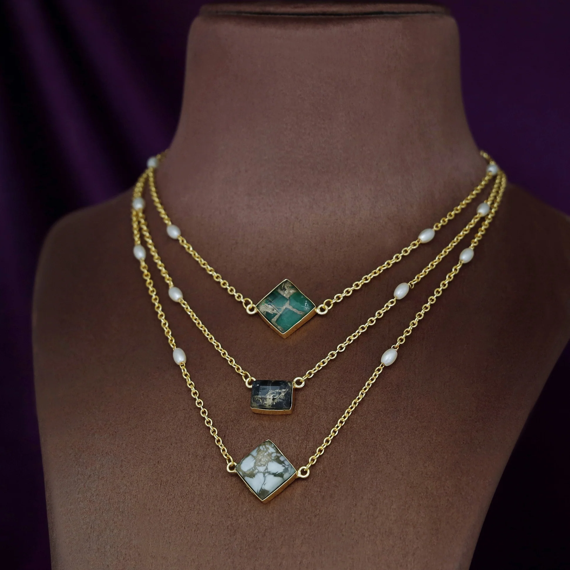 Avanea Golden 3 Layer Pearl Neckpiece - Image 2
