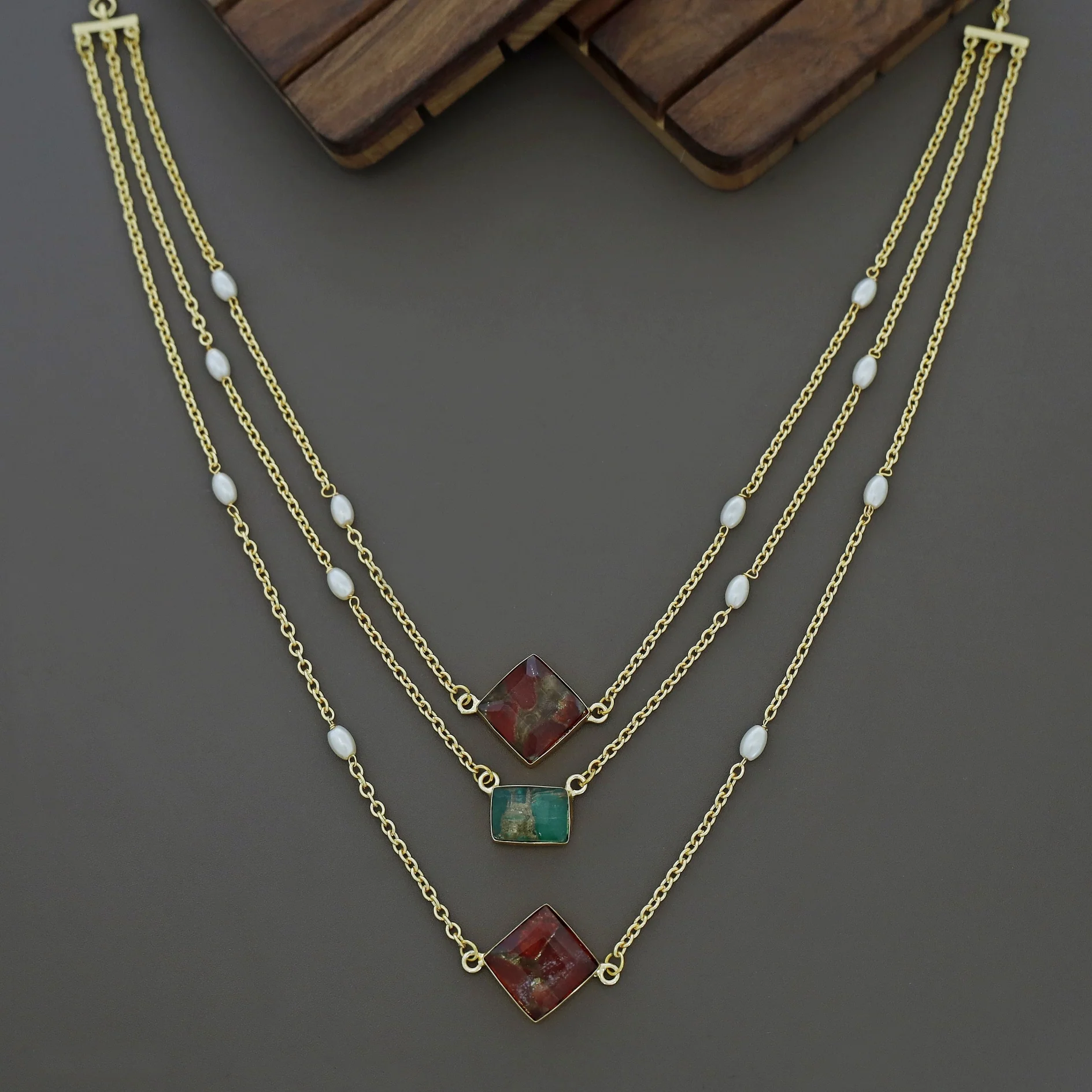 Avanea Golden 3 Layer Pearl Neckpiece - Image 3
