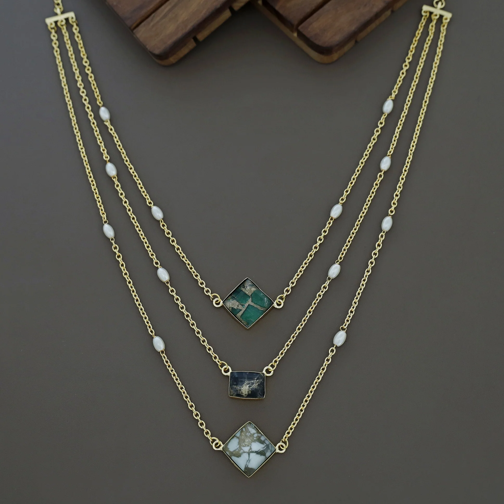 Avanea Golden 3 Layer Pearl Neckpiece - Image 4