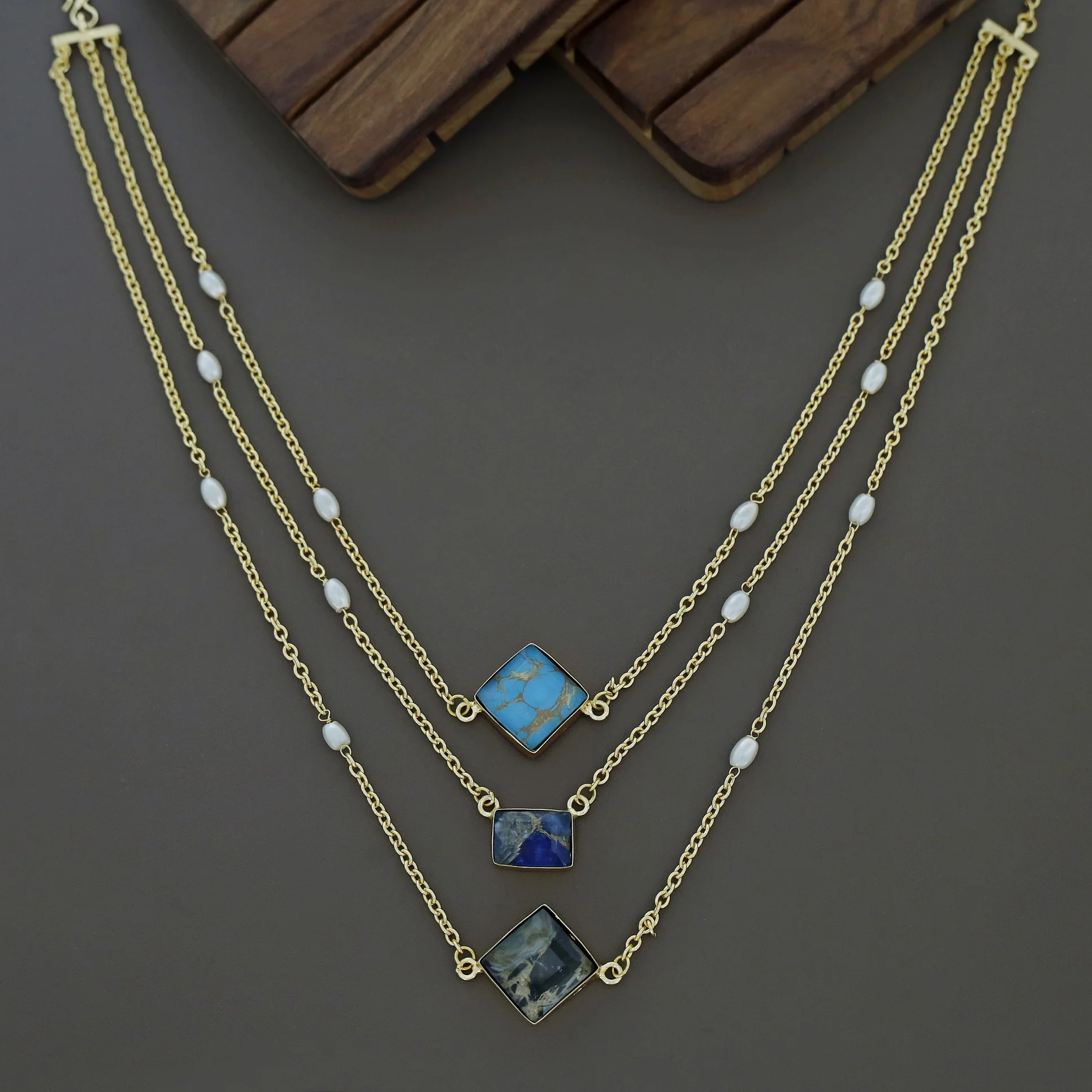 Avanea Golden 3 Layer Pearl Neckpiece - Image 5