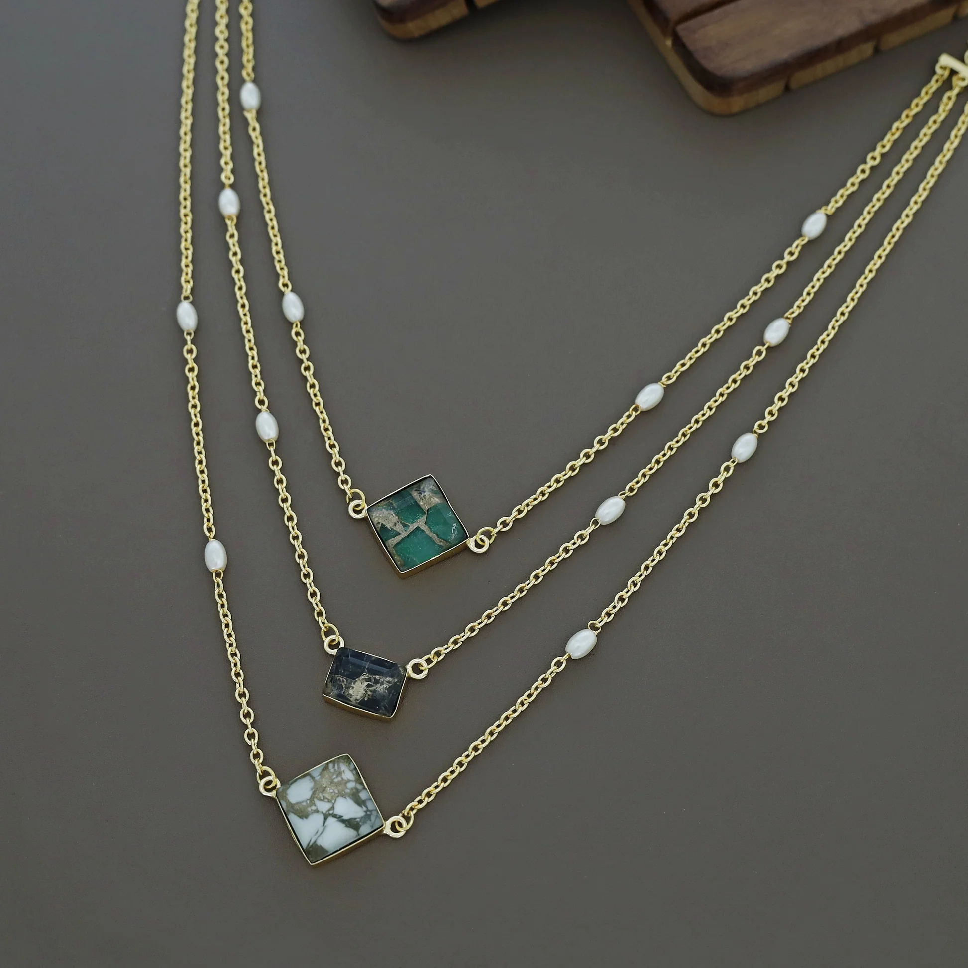 Avanea Golden 3 Layer Pearl Neckpiece - Image 8