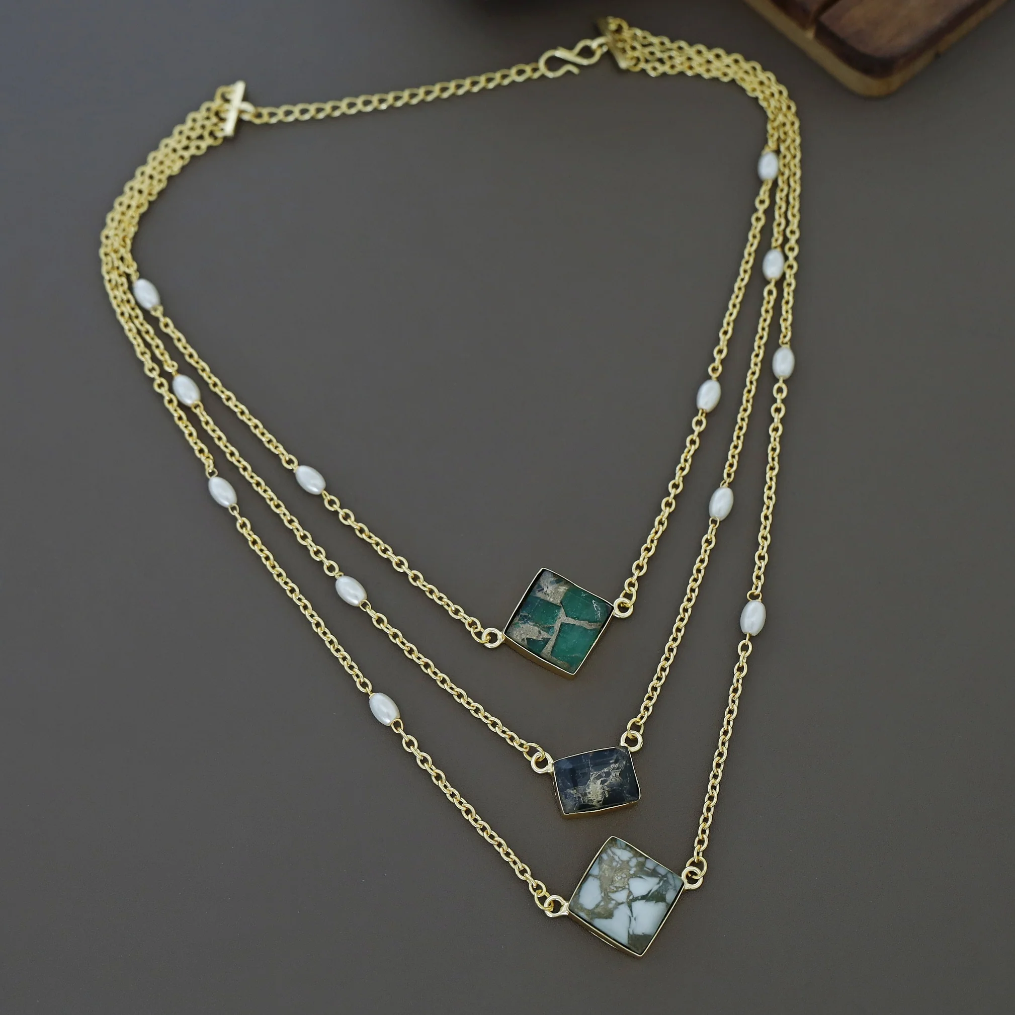 Avanea Golden 3 Layer Pearl Neckpiece - Image 9
