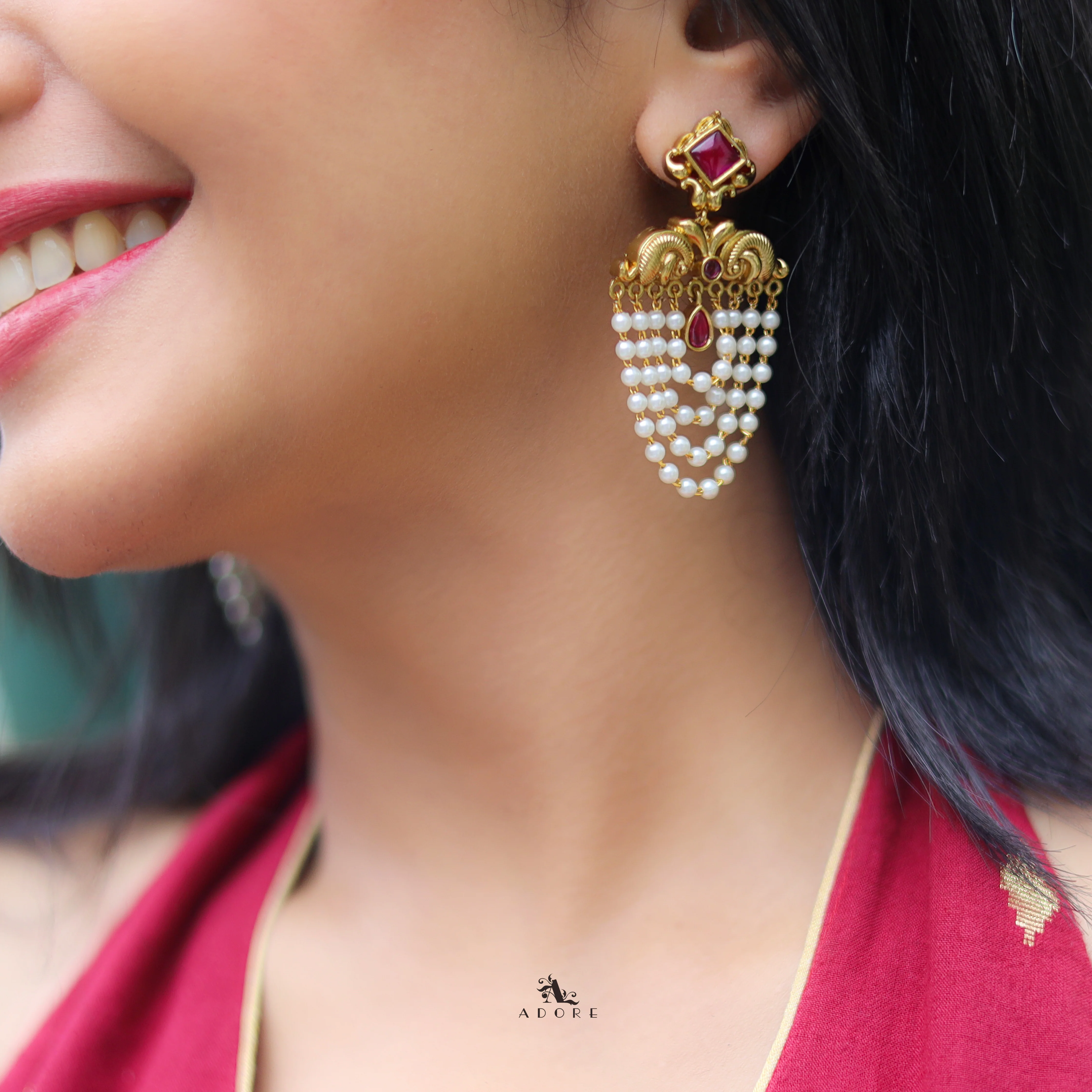 Avantika Diamond Circle Dew Drop Pearl Cluster Earring - Image 5