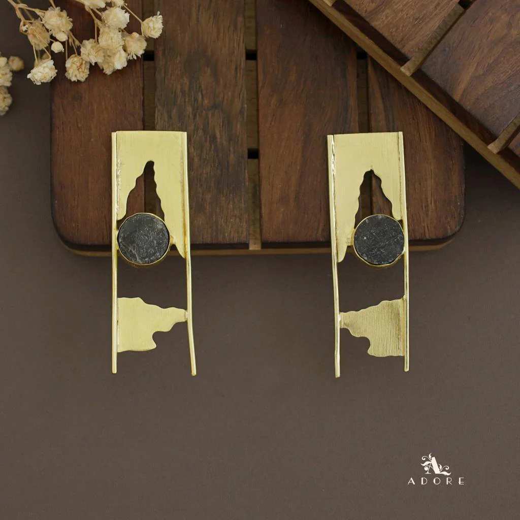 Aveniya 2 Line Round Raw Stone Earring - Image 2