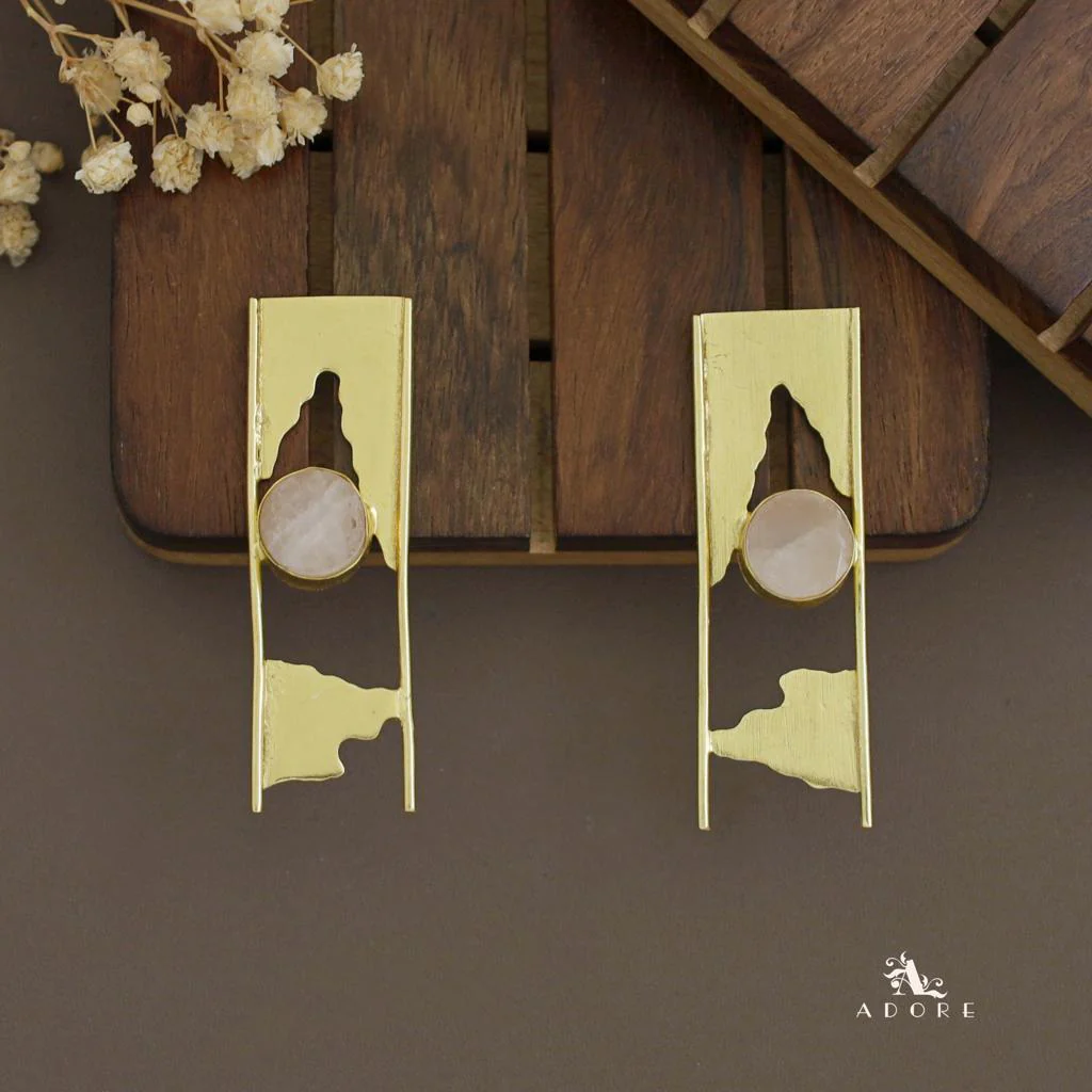 Aveniya 2 Line Round Raw Stone Earring - Image 3