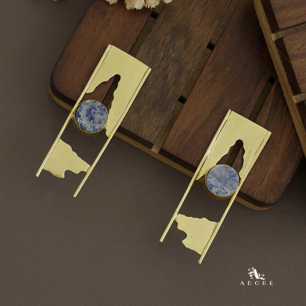 Aveniya 2 Line Round Raw Stone Earring - Image 4
