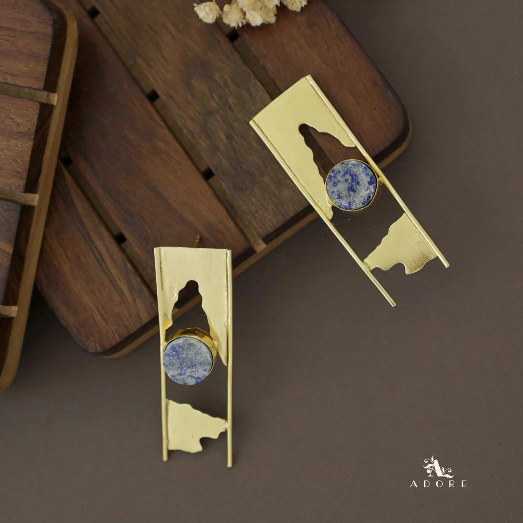 Aveniya 2 Line Round Raw Stone Earring - Image 5