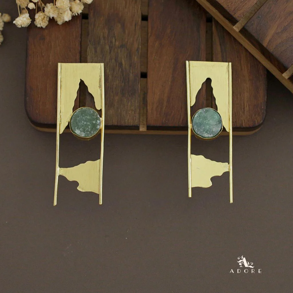 Aveniya 2 Line Round Raw Stone Earring - Image 6