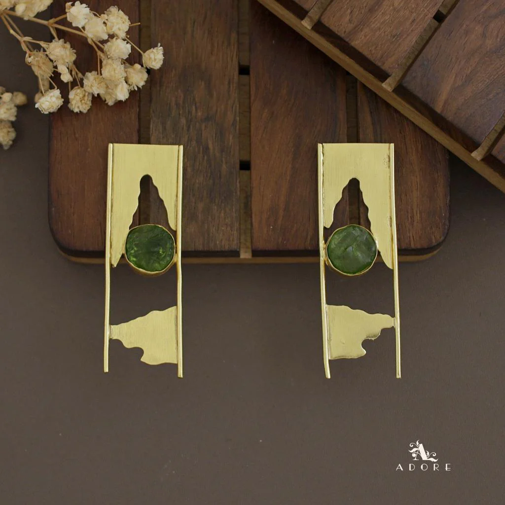 Aveniya 2 Line Round Raw Stone Earring - Image 7