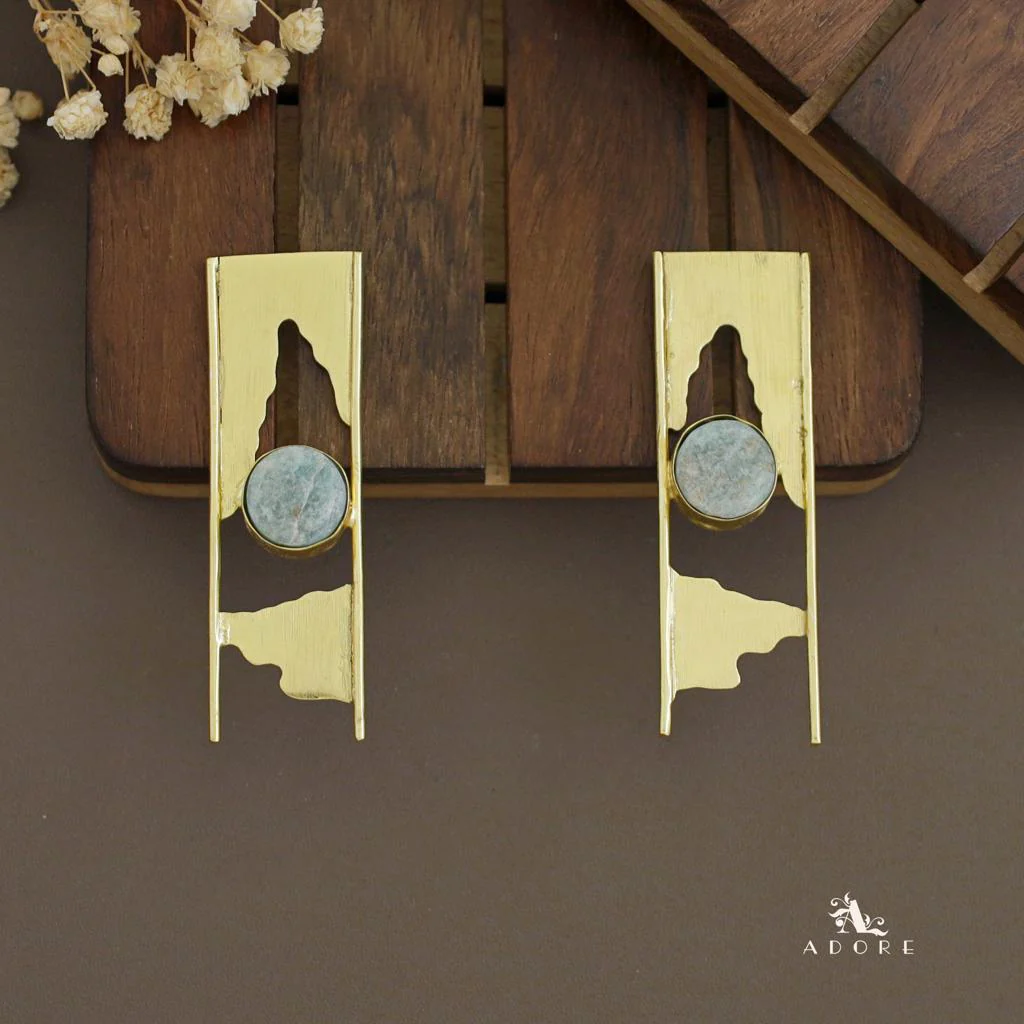 Aveniya 2 Line Round Raw Stone Earring - Image 8