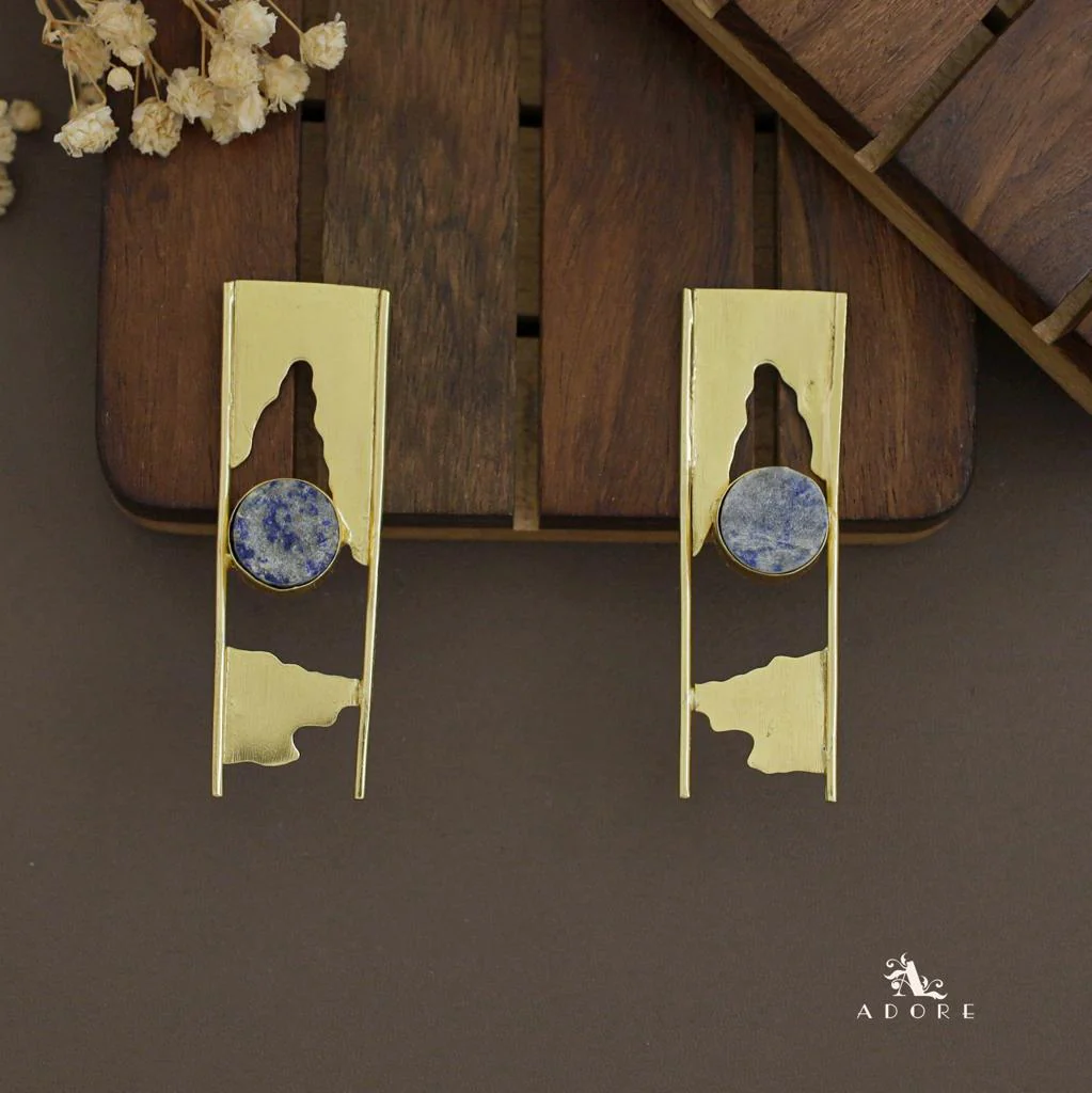 Aveniya 2 Line Round Raw Stone Earring - Image 9