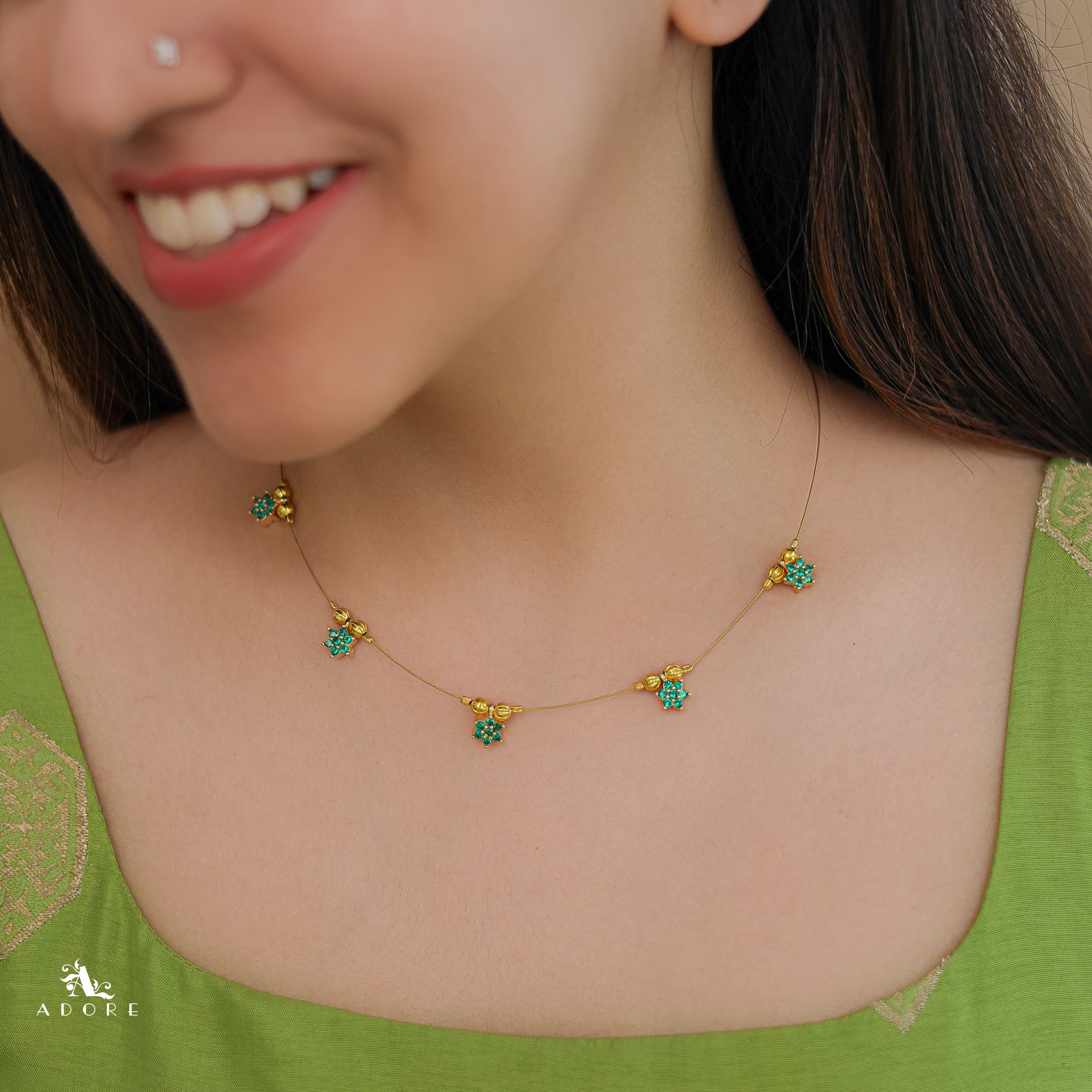 Avishka Floral Golden String Neckpiece - Image 8