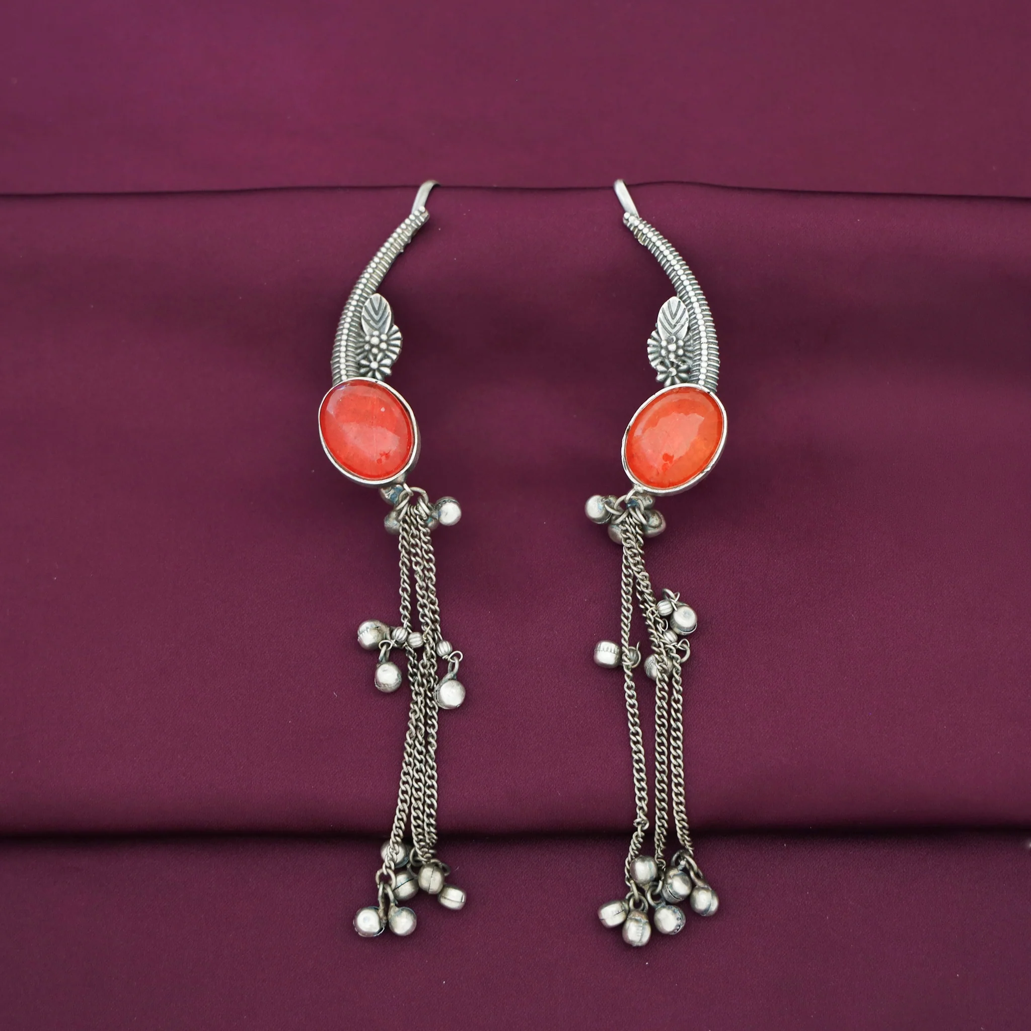 Aviva Antique Hanging Ghungroo Oval Stone Ear-Cuff - Image 2