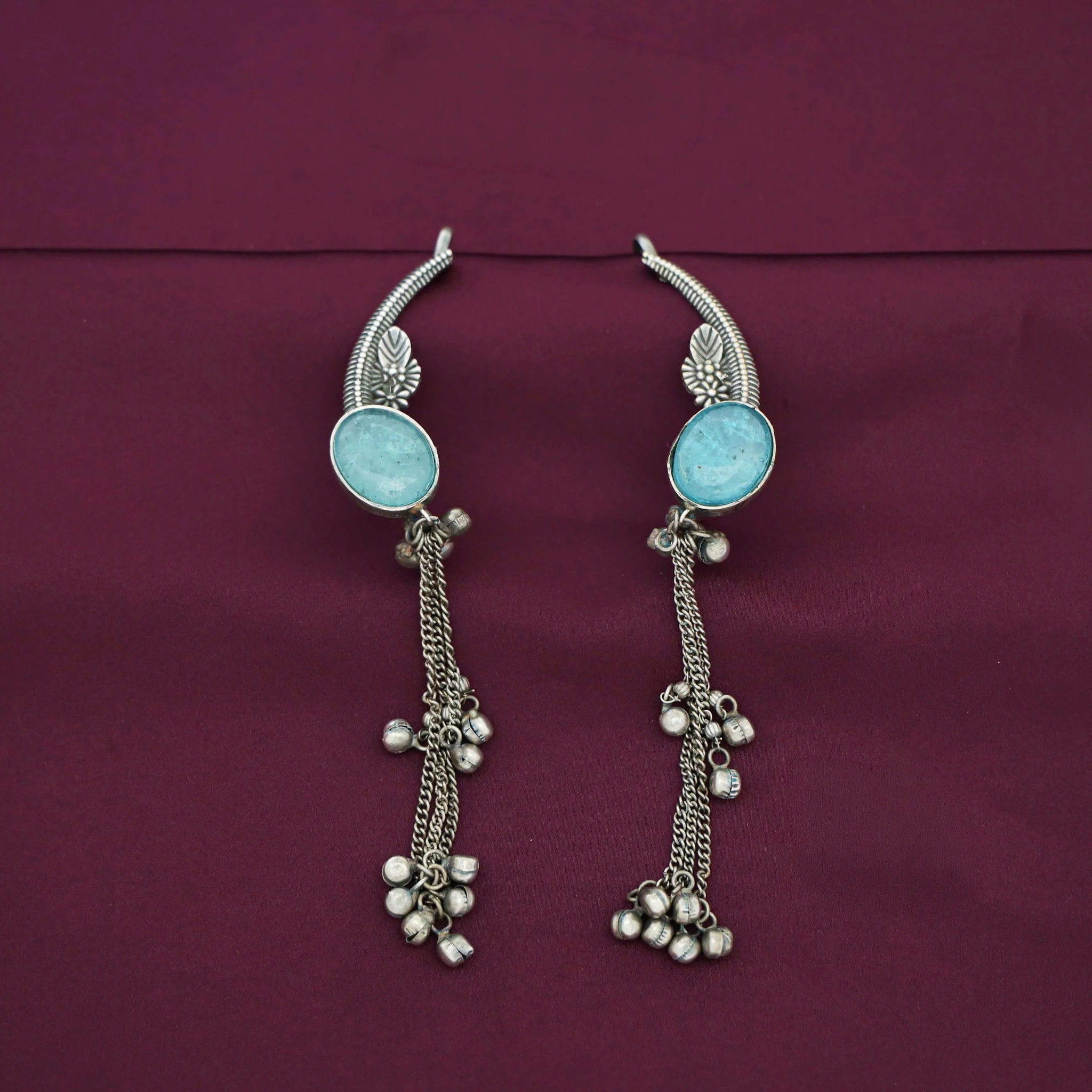 Aviva Antique Hanging Ghungroo Oval Stone Ear-Cuff - Image 3