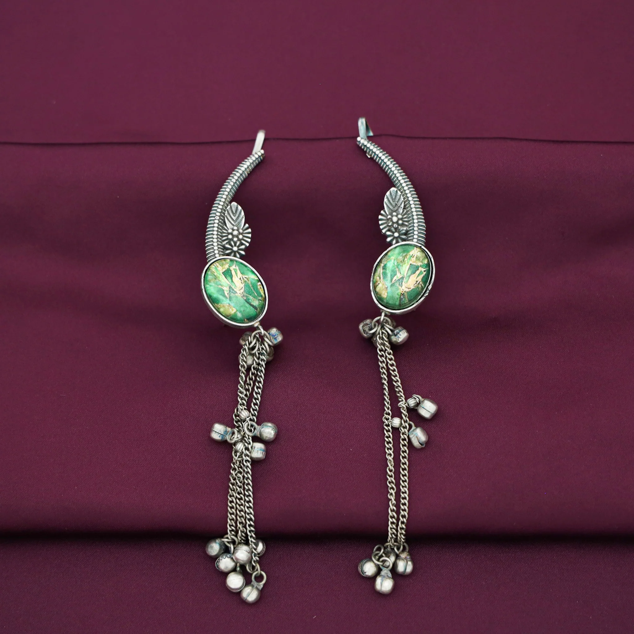 Aviva Antique Hanging Ghungroo Oval Stone Ear-Cuff - Image 4