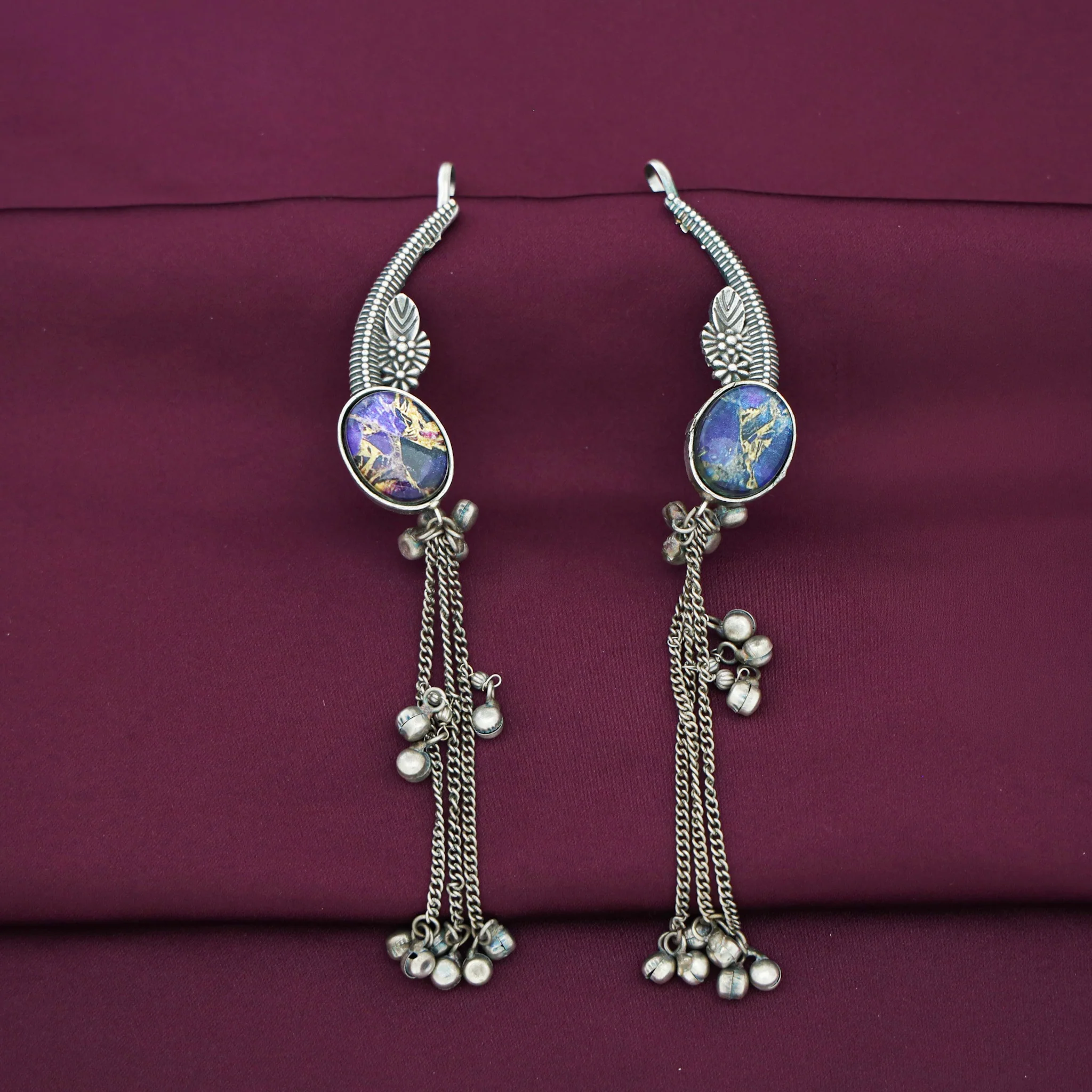 Aviva Antique Hanging Ghungroo Oval Stone Ear-Cuff - Image 5