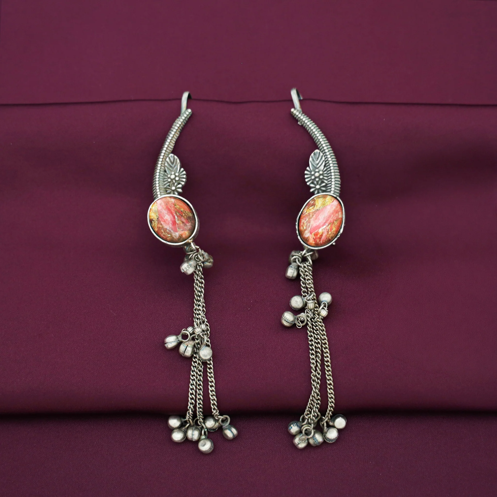 Aviva Antique Hanging Ghungroo Oval Stone Ear-Cuff - Image 6