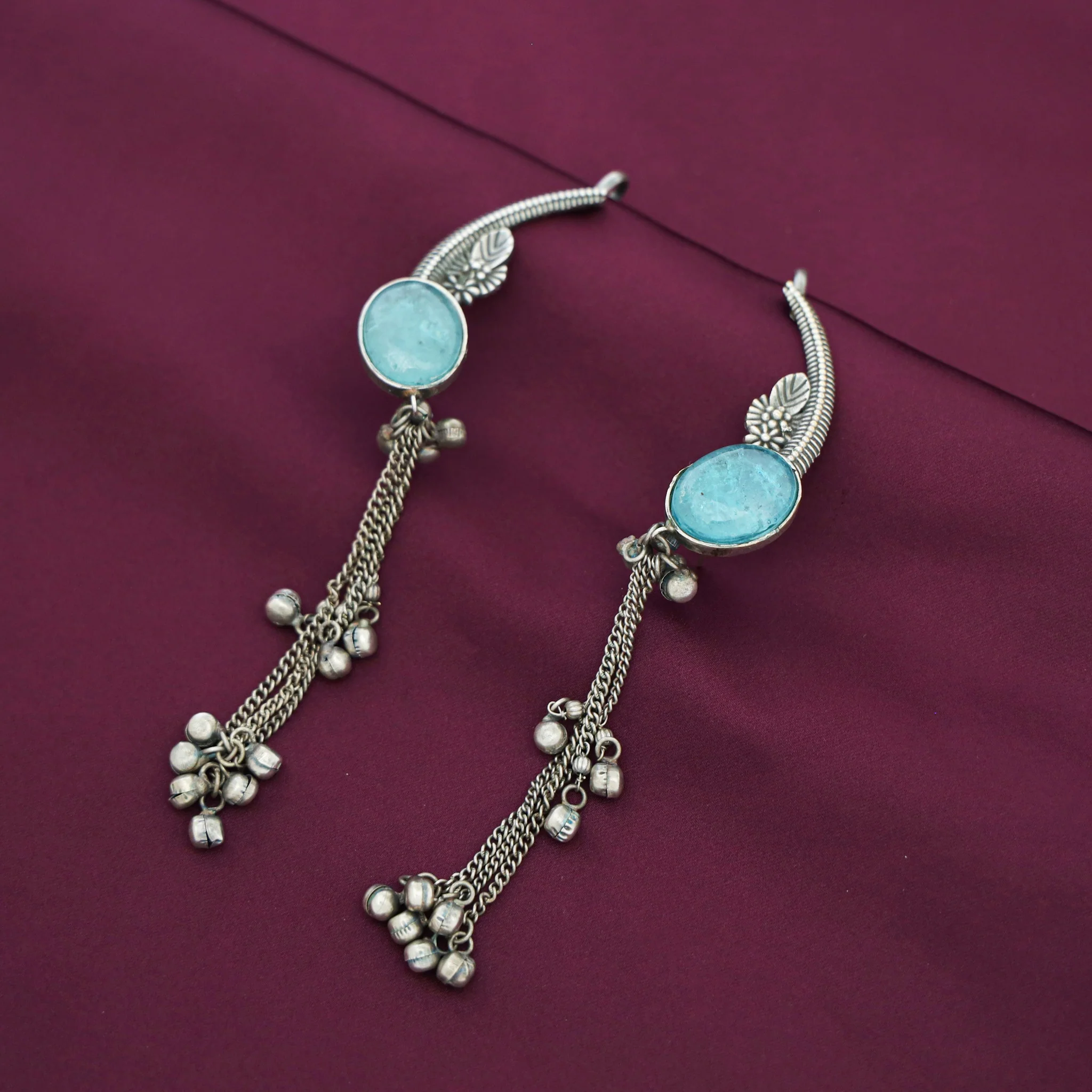 Aviva Antique Hanging Ghungroo Oval Stone Ear-Cuff - Image 7