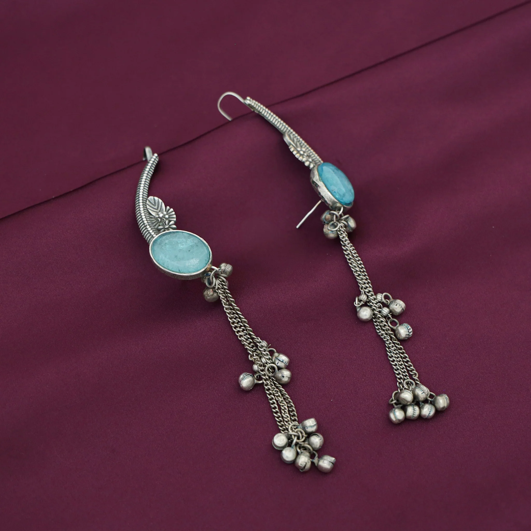 Aviva Antique Hanging Ghungroo Oval Stone Ear-Cuff - Image 8
