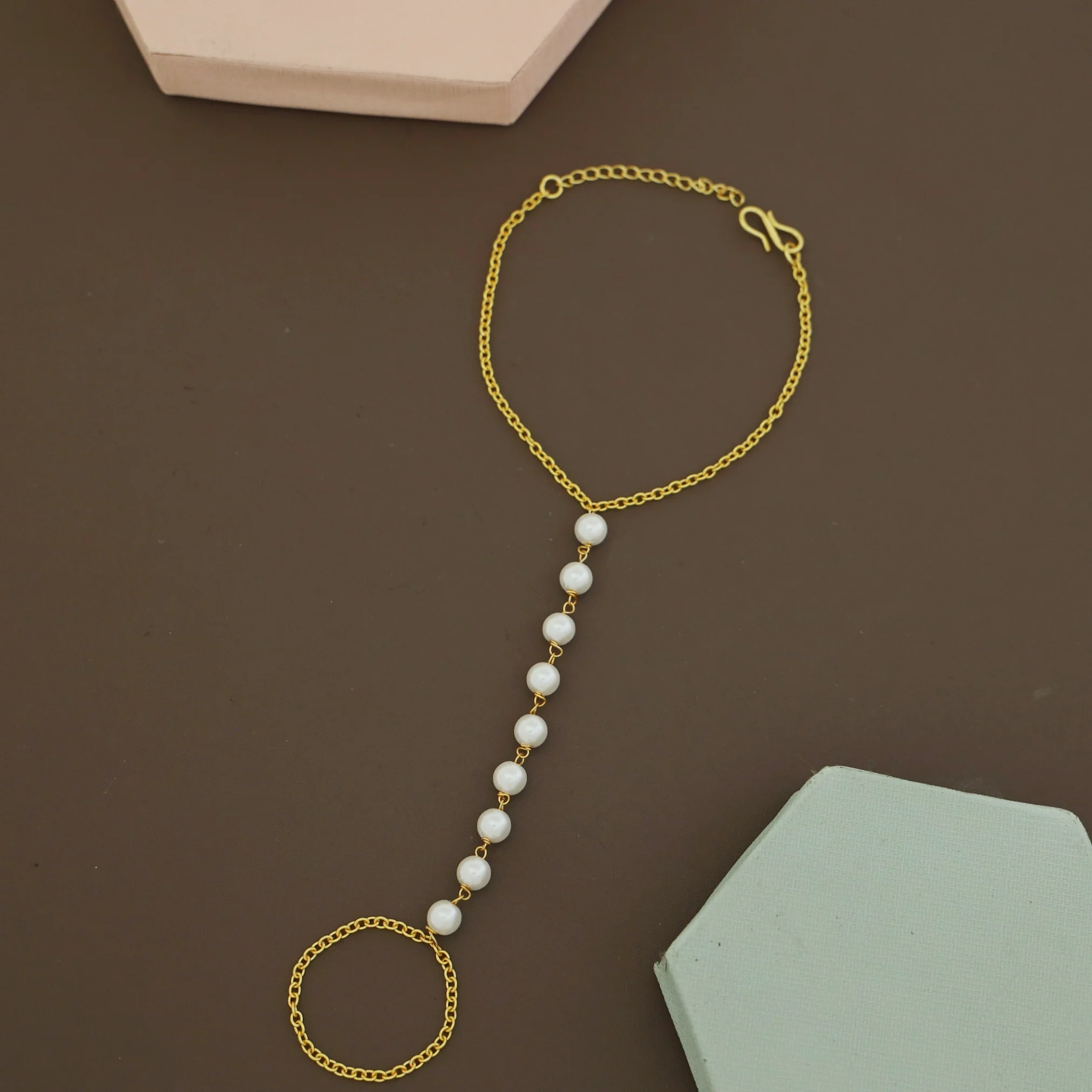 Ayana Golden Chainy Pearl Hathphool - Image 2