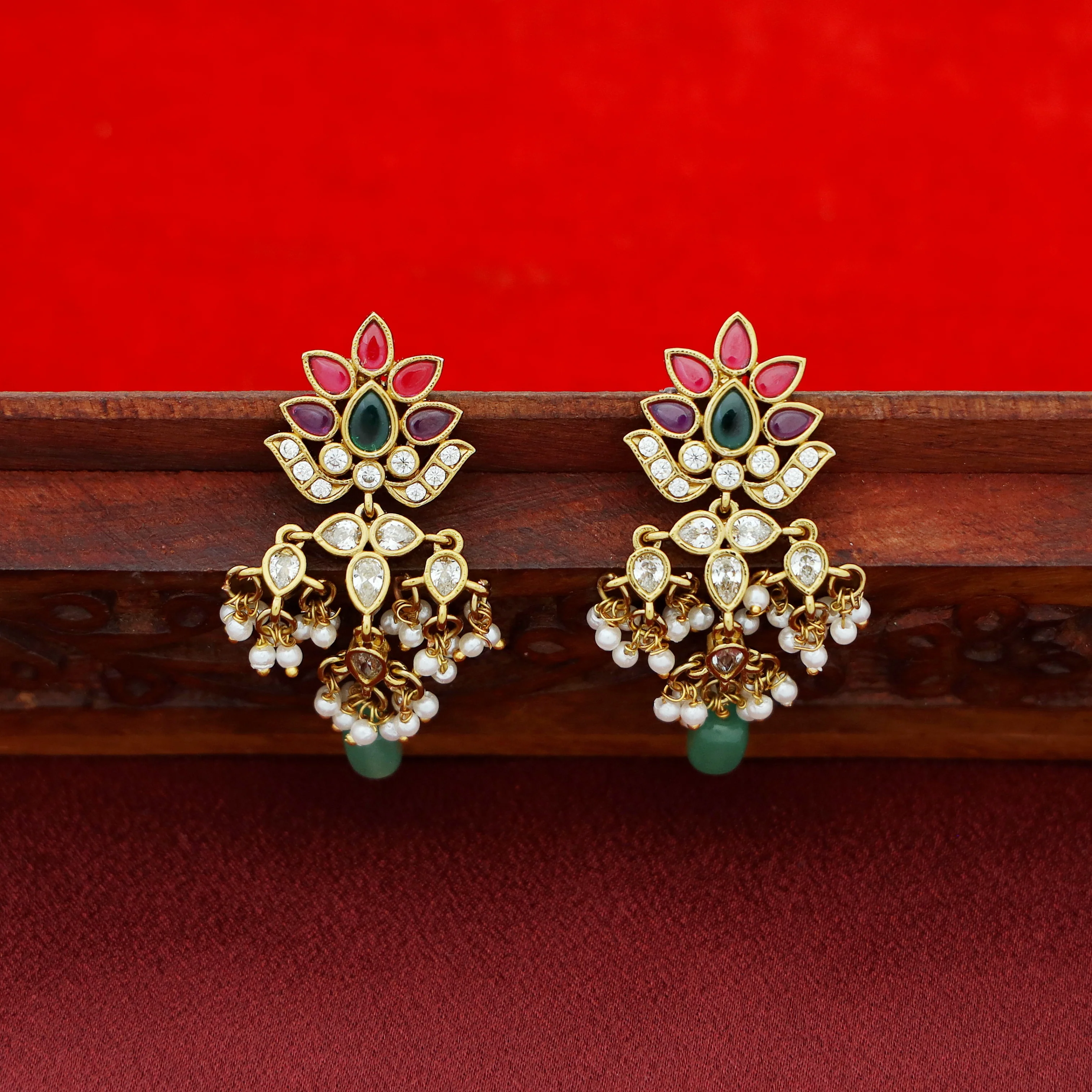 Ayanvi Beaded Cluster Pearl Floral Earring - Image 2