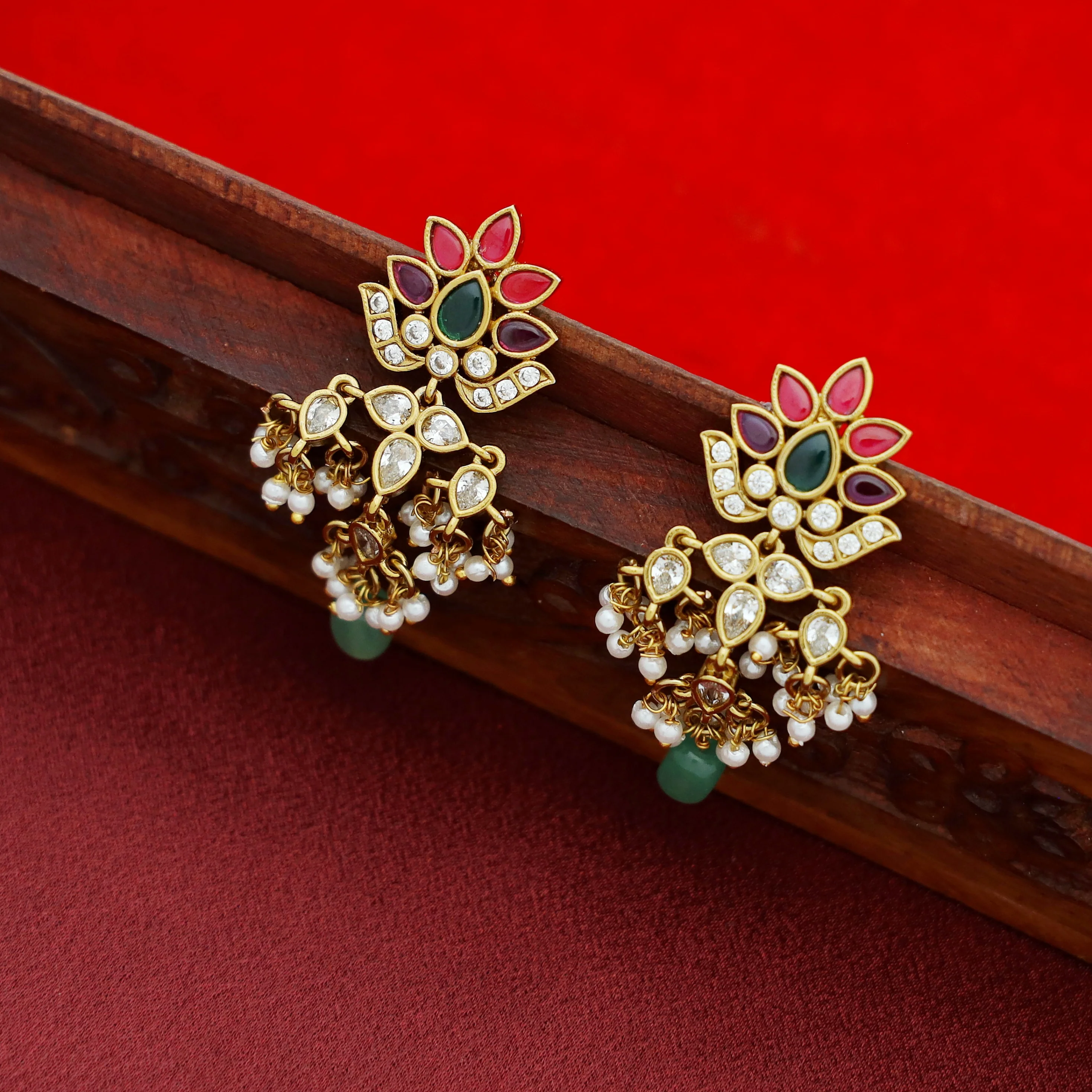 Ayanvi Beaded Cluster Pearl Floral Earring - Image 3