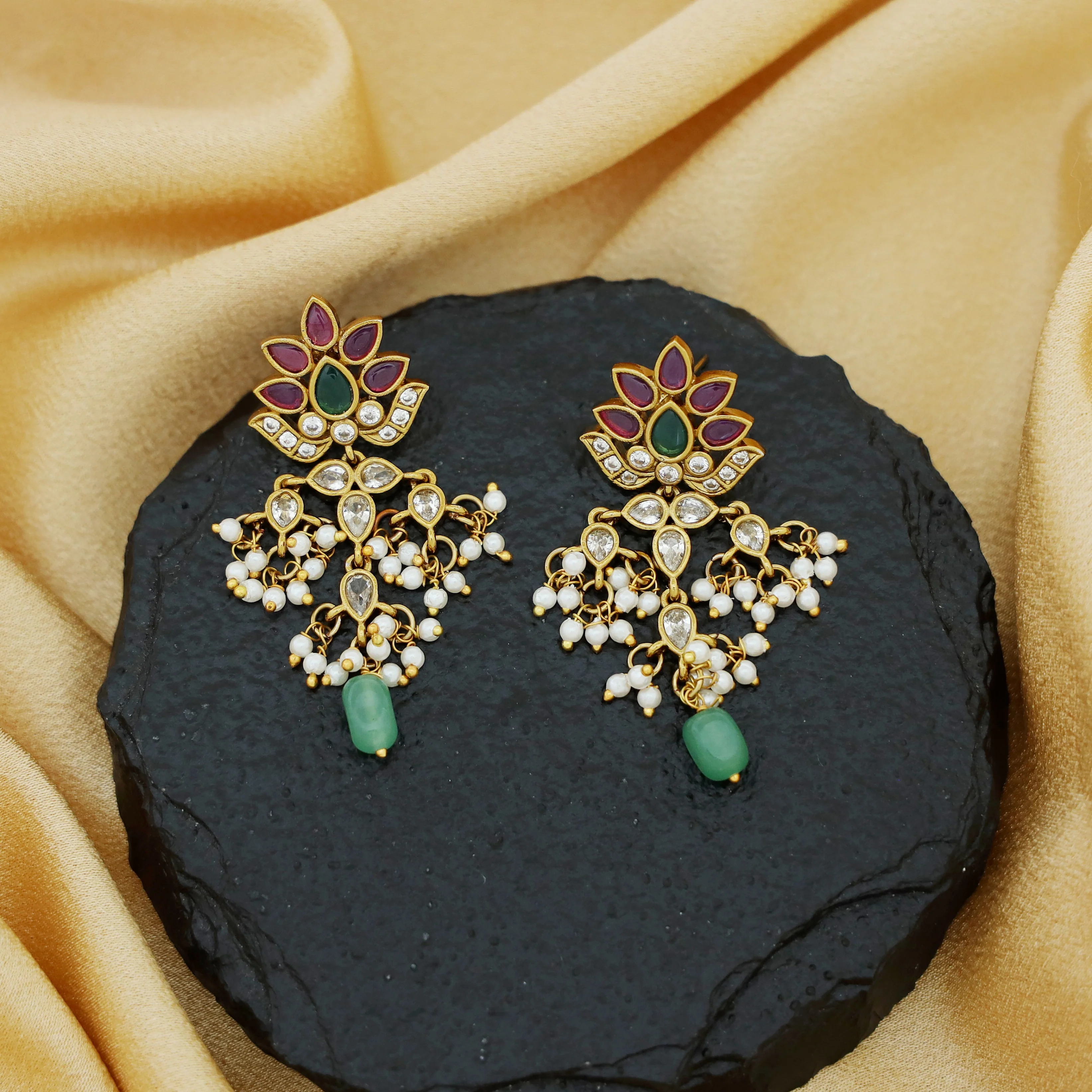 Ayanvi Beaded Cluster Pearl Floral Earring - Image 4