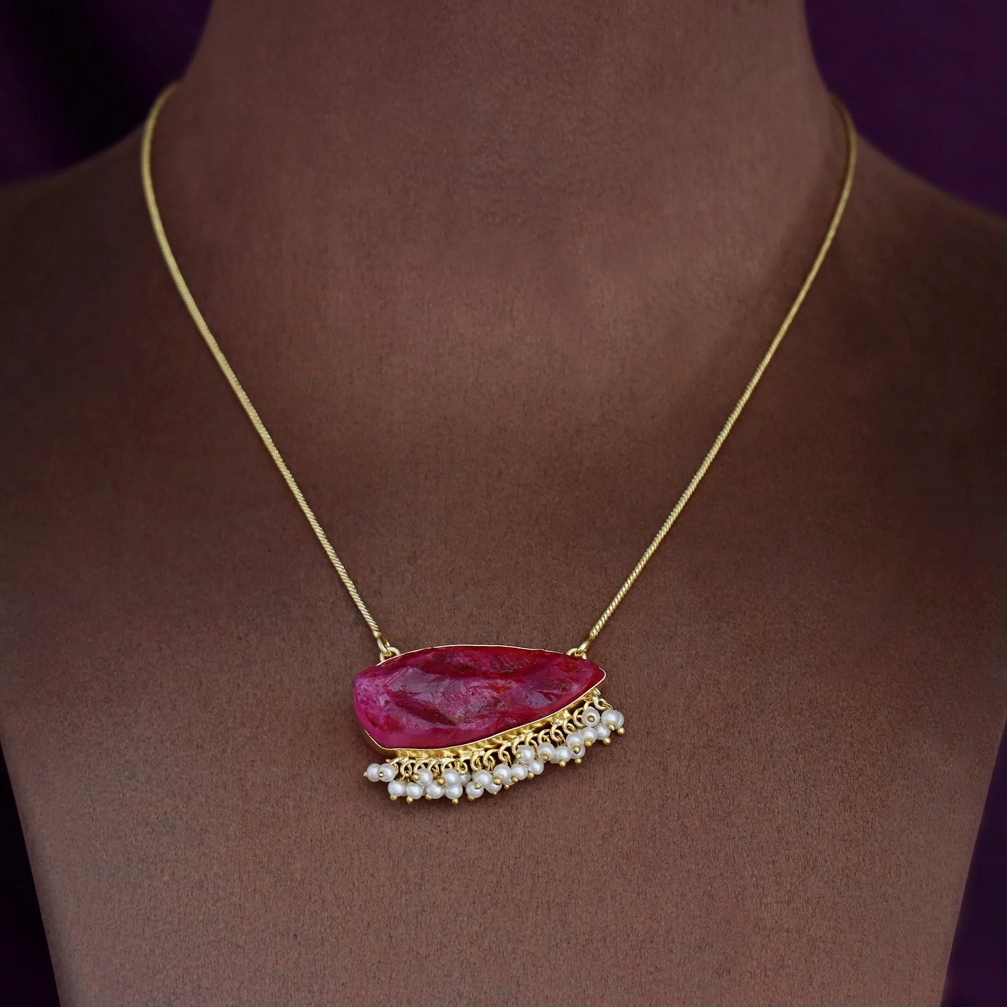 Ayesha Cluster Pearl Dyed Stone Neckpiece - Image 4
