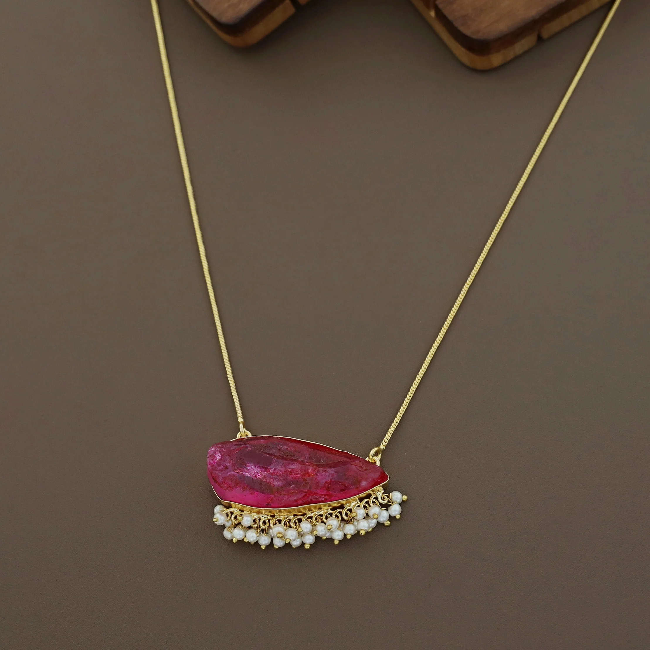 Ayesha Cluster Pearl Dyed Stone Neckpiece - Image 5